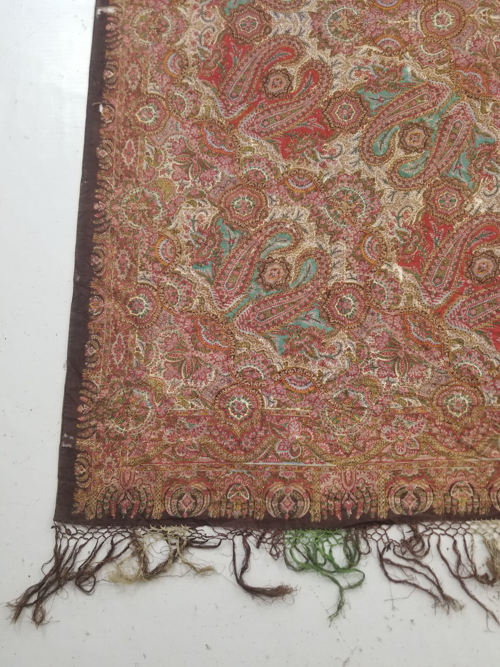 Antique Victorian Printed Paisley Wool Shawl 346x175cm