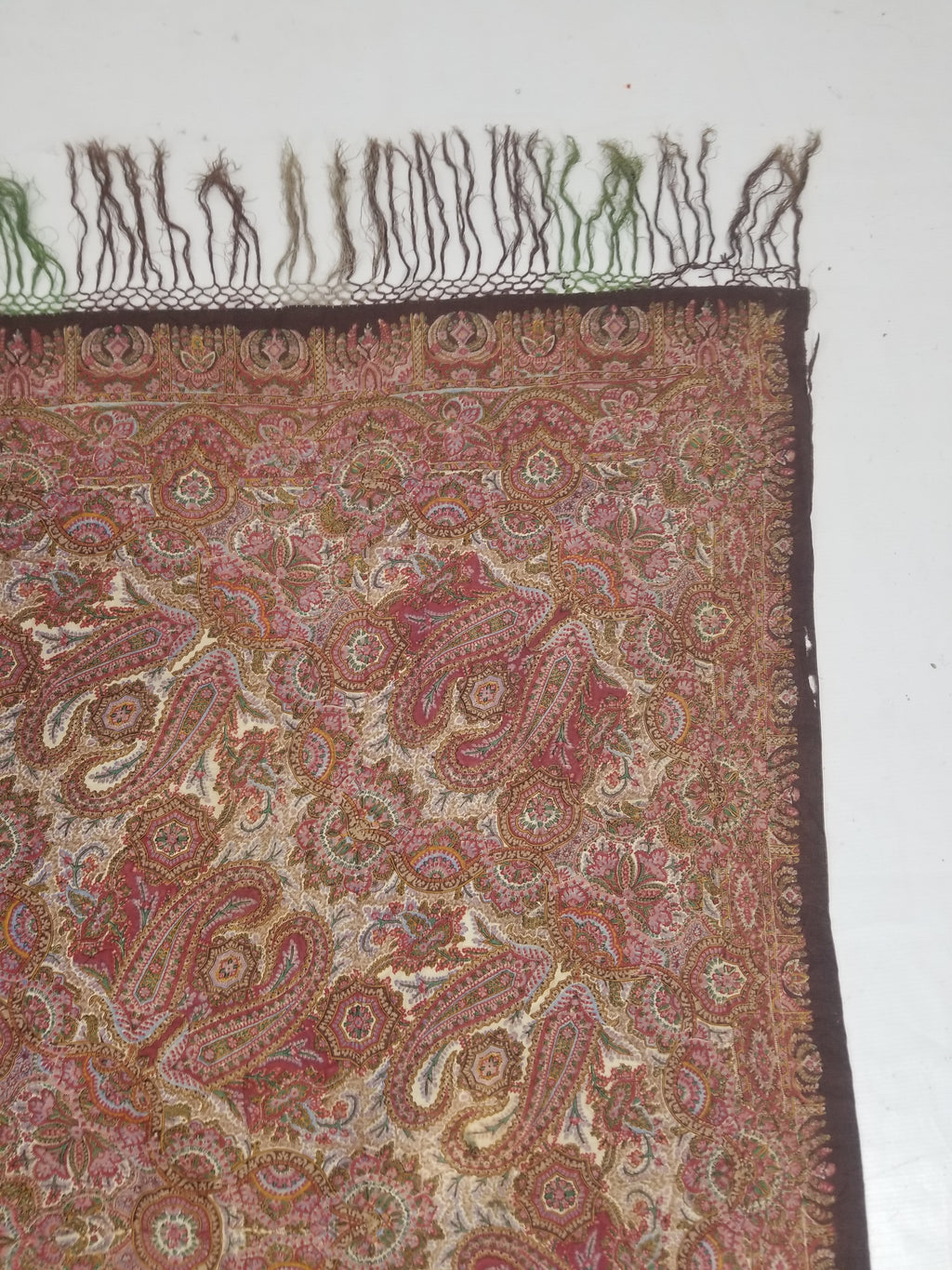 Antique Victorian Printed Paisley Wool Shawl 346x175cm