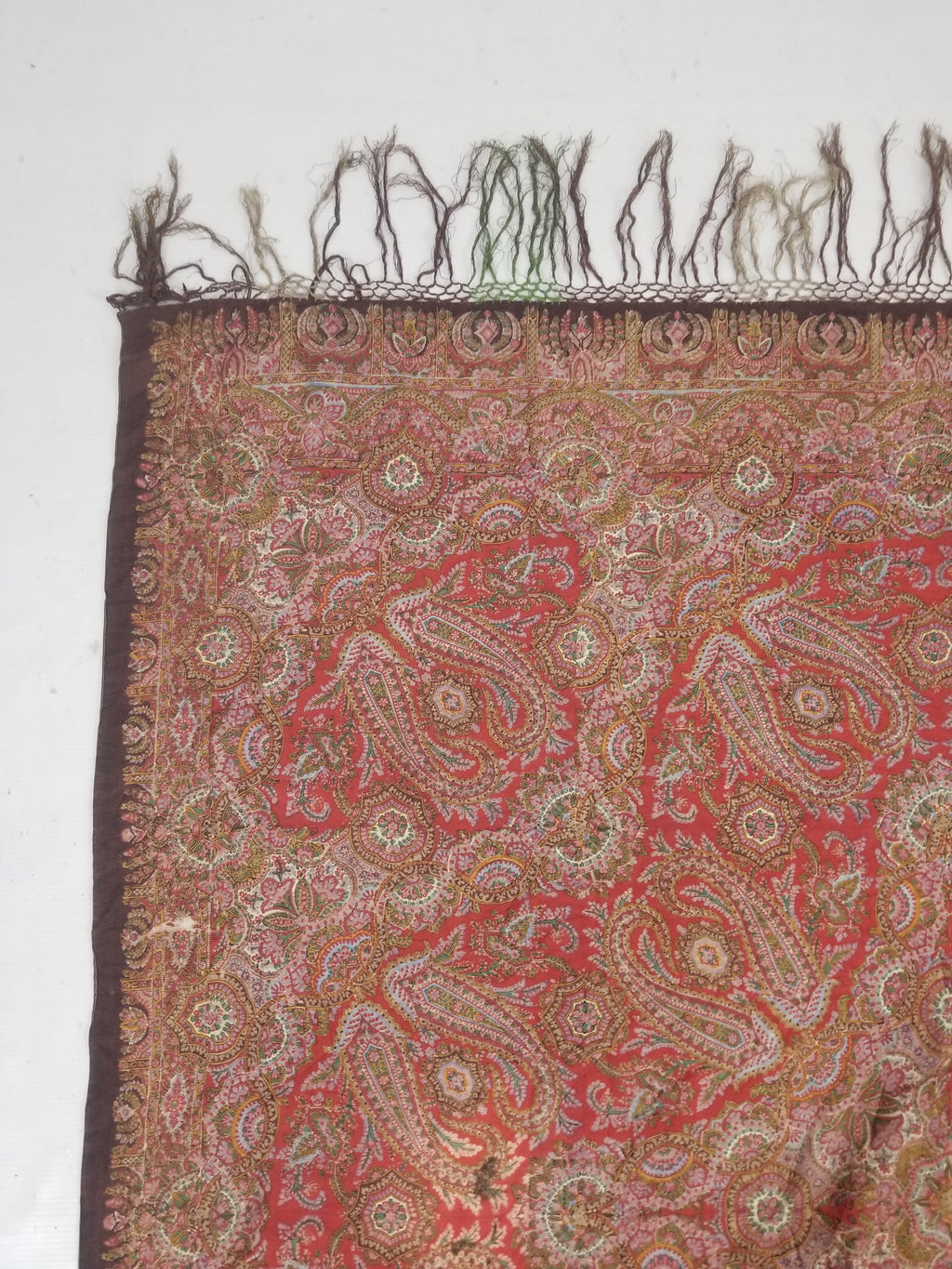 Antique Victorian Printed Paisley Wool Shawl 346x175cm
