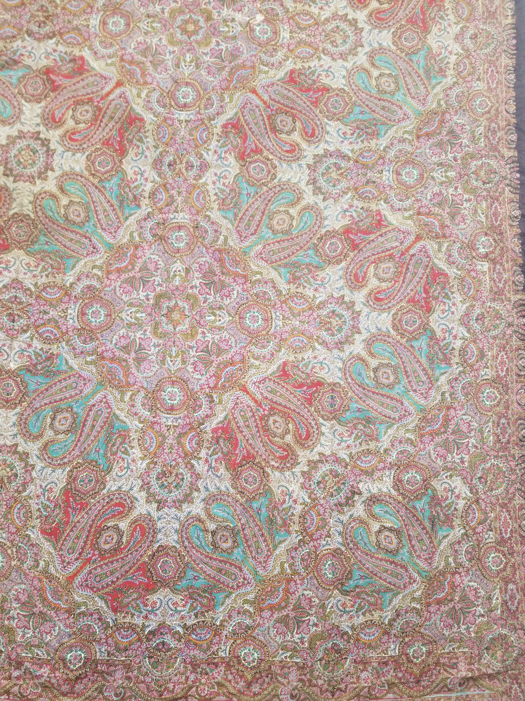 Antique Victorian Printed Paisley Wool Shawl 346x175cm