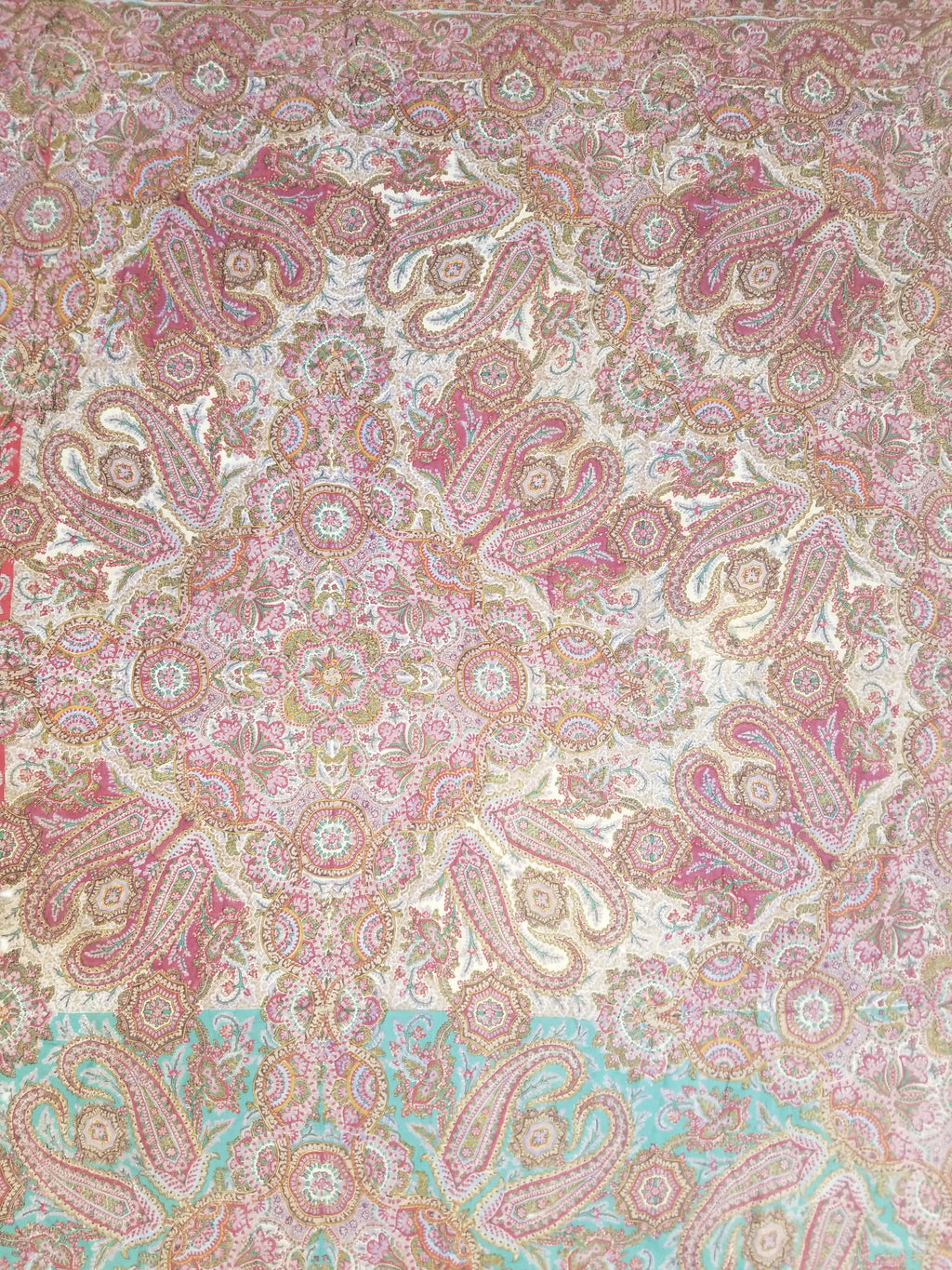 Antique Victorian Printed Paisley Wool Shawl 346x175cm