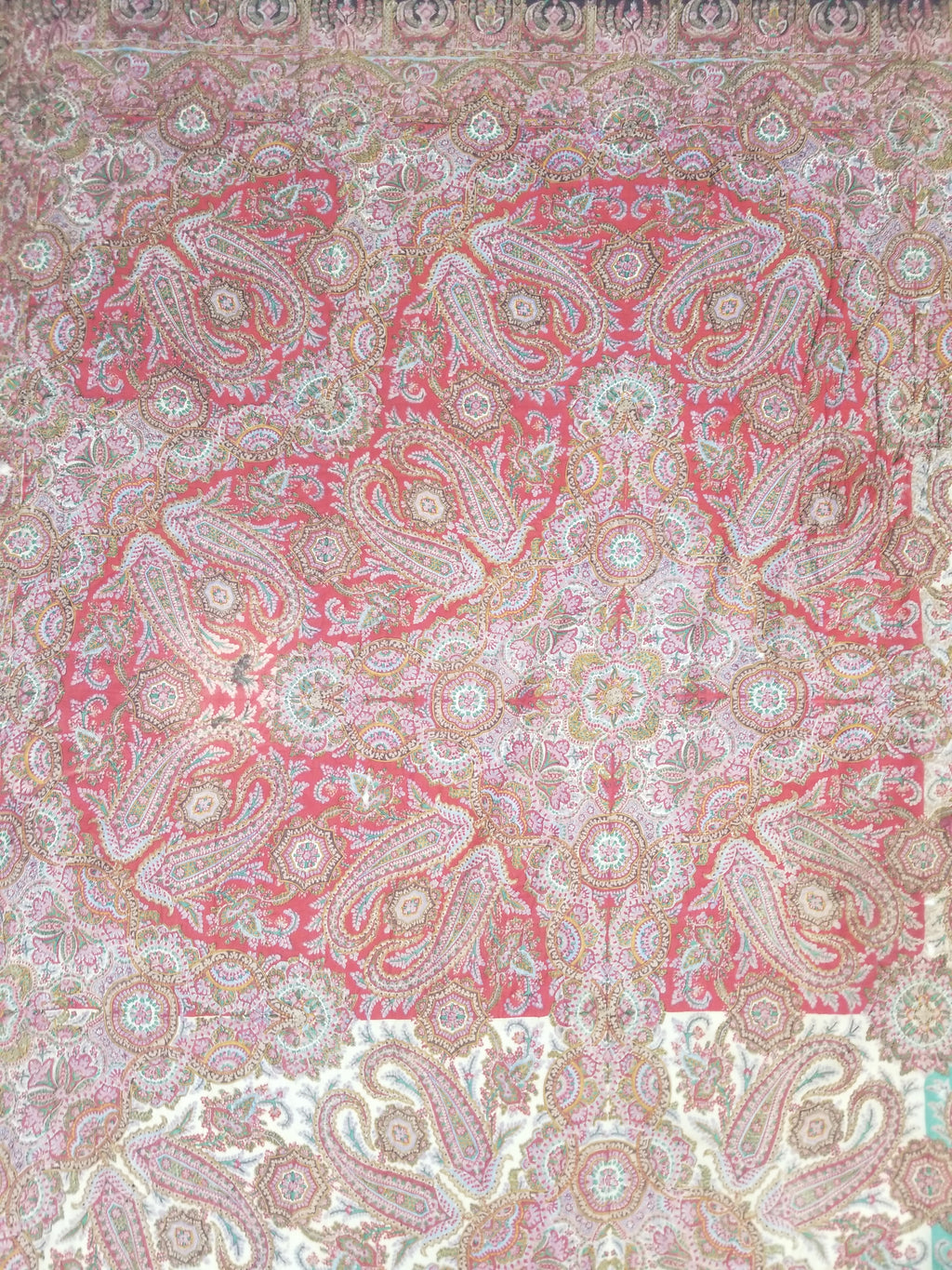 Antique Victorian Printed Paisley Wool Shawl 346x175cm