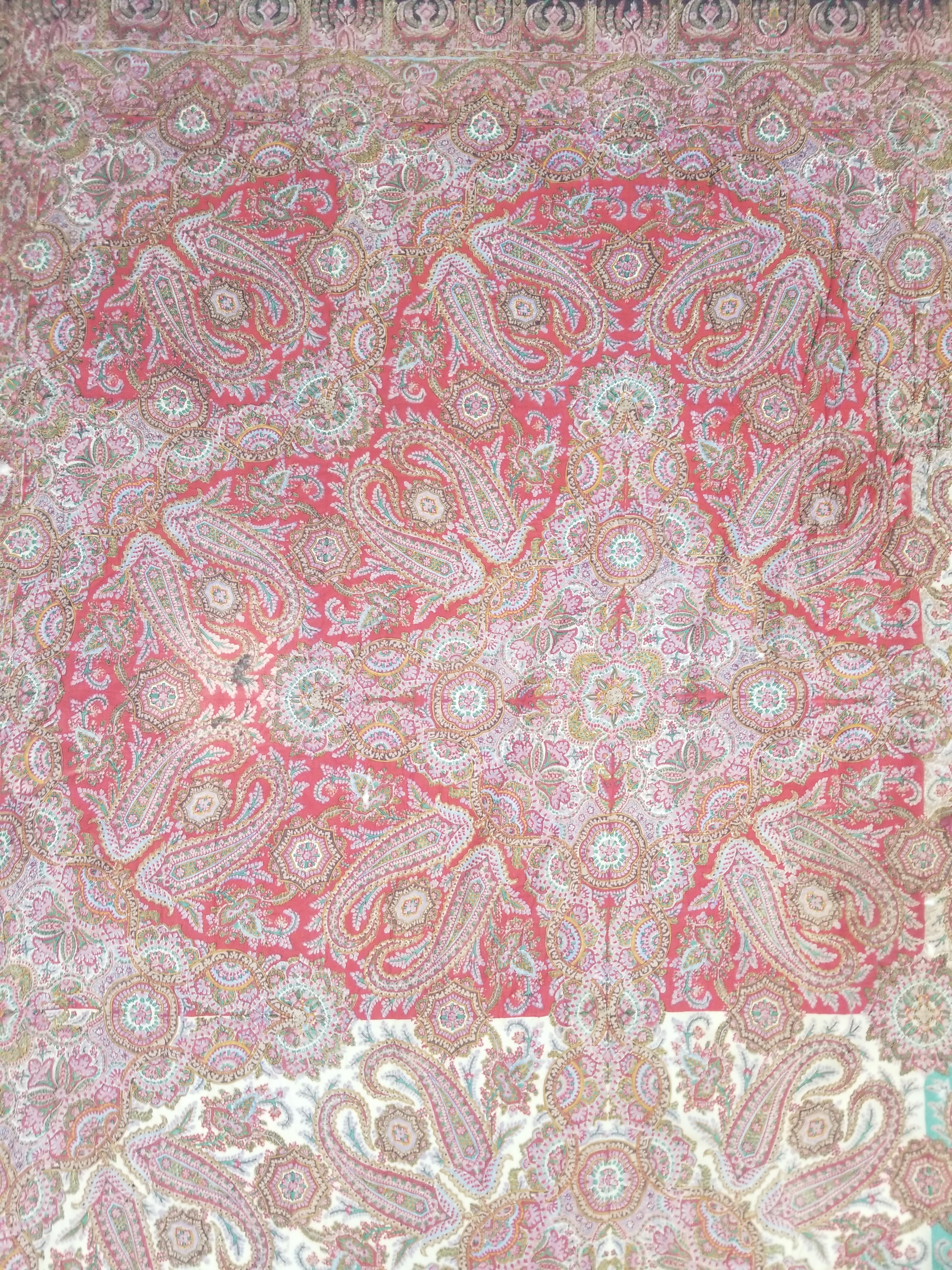 Antique Victorian Printed Paisley Wool Shawl 346x175cm