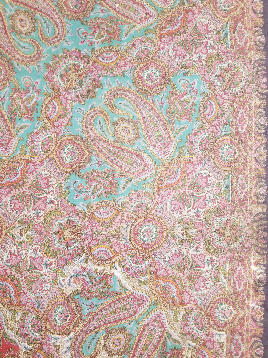 Antique Victorian Printed Paisley Wool Shawl 346x175cm
