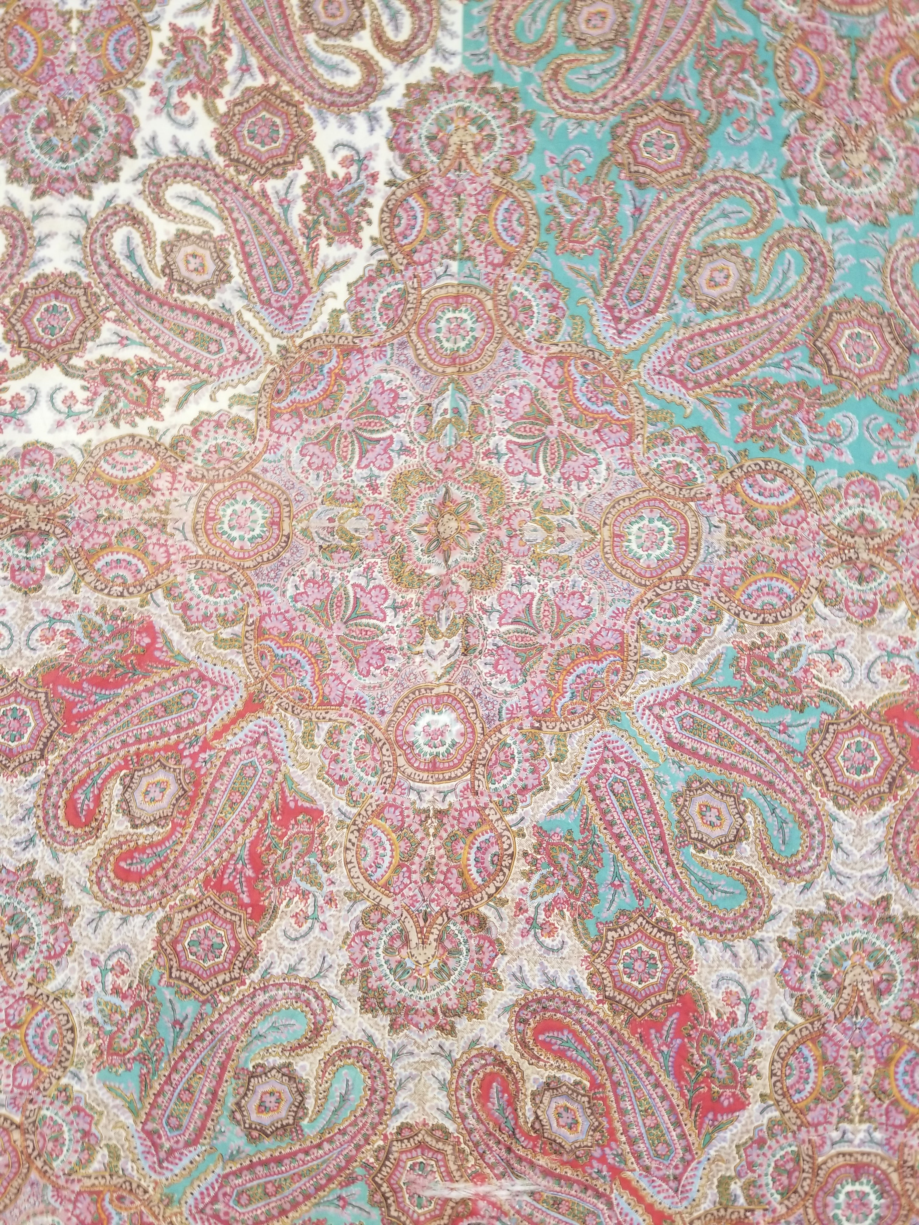 Antique Victorian Printed Paisley Wool Shawl 346x175cm