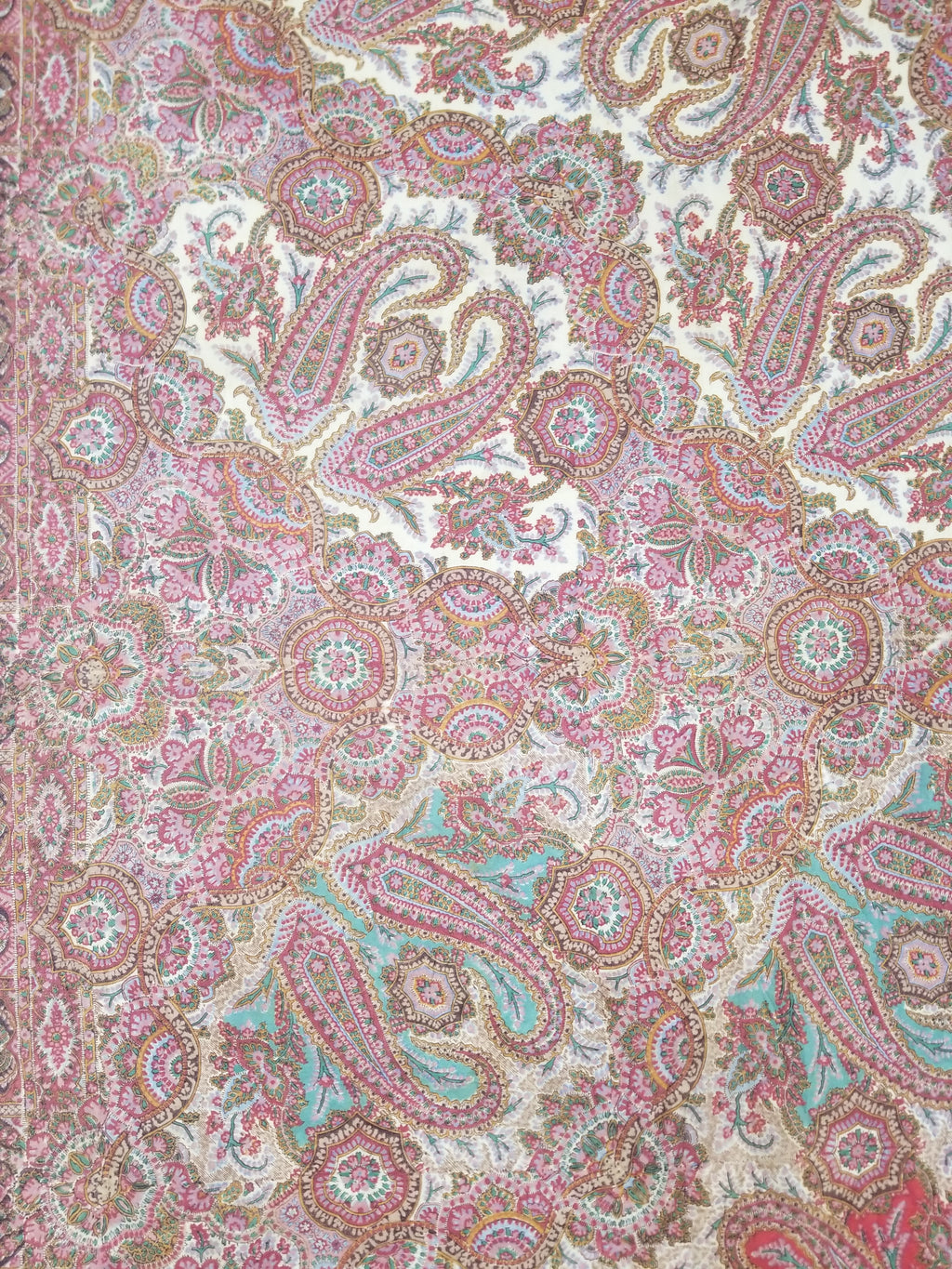 Antique Victorian Printed Paisley Wool Shawl 346x175cm