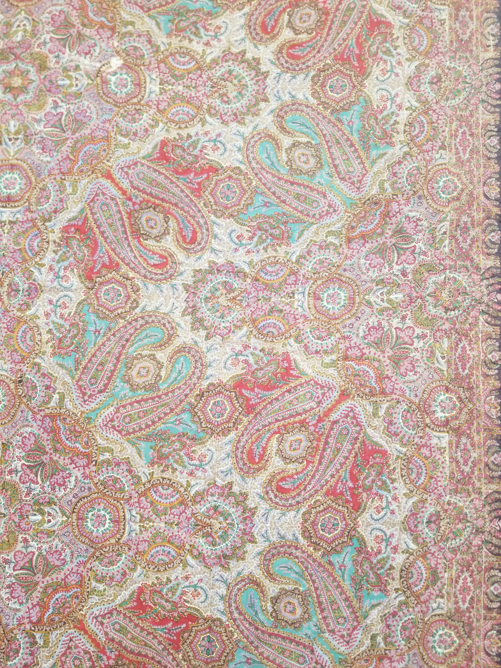 Antique Victorian Printed Paisley Wool Shawl 346x175cm