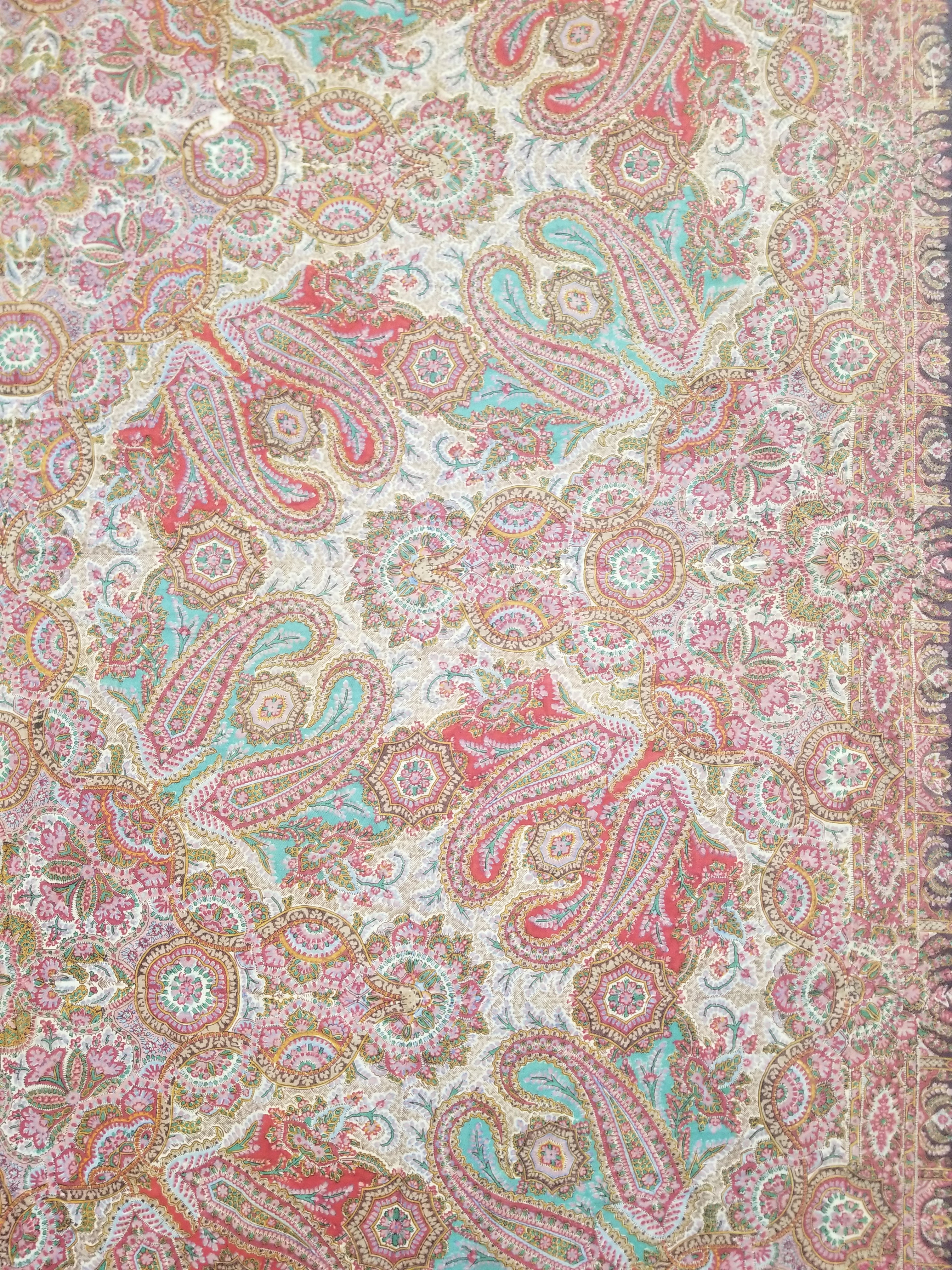 Antique Victorian Printed Paisley Wool Shawl 346x175cm