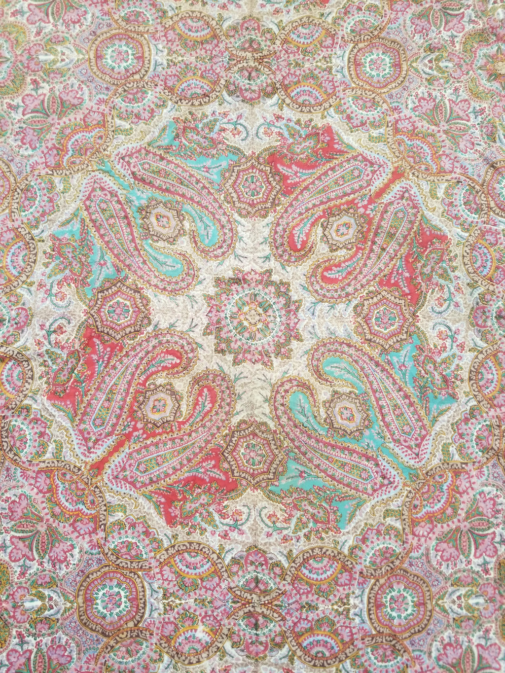 Antique Victorian Printed Paisley Wool Shawl 346x175cm