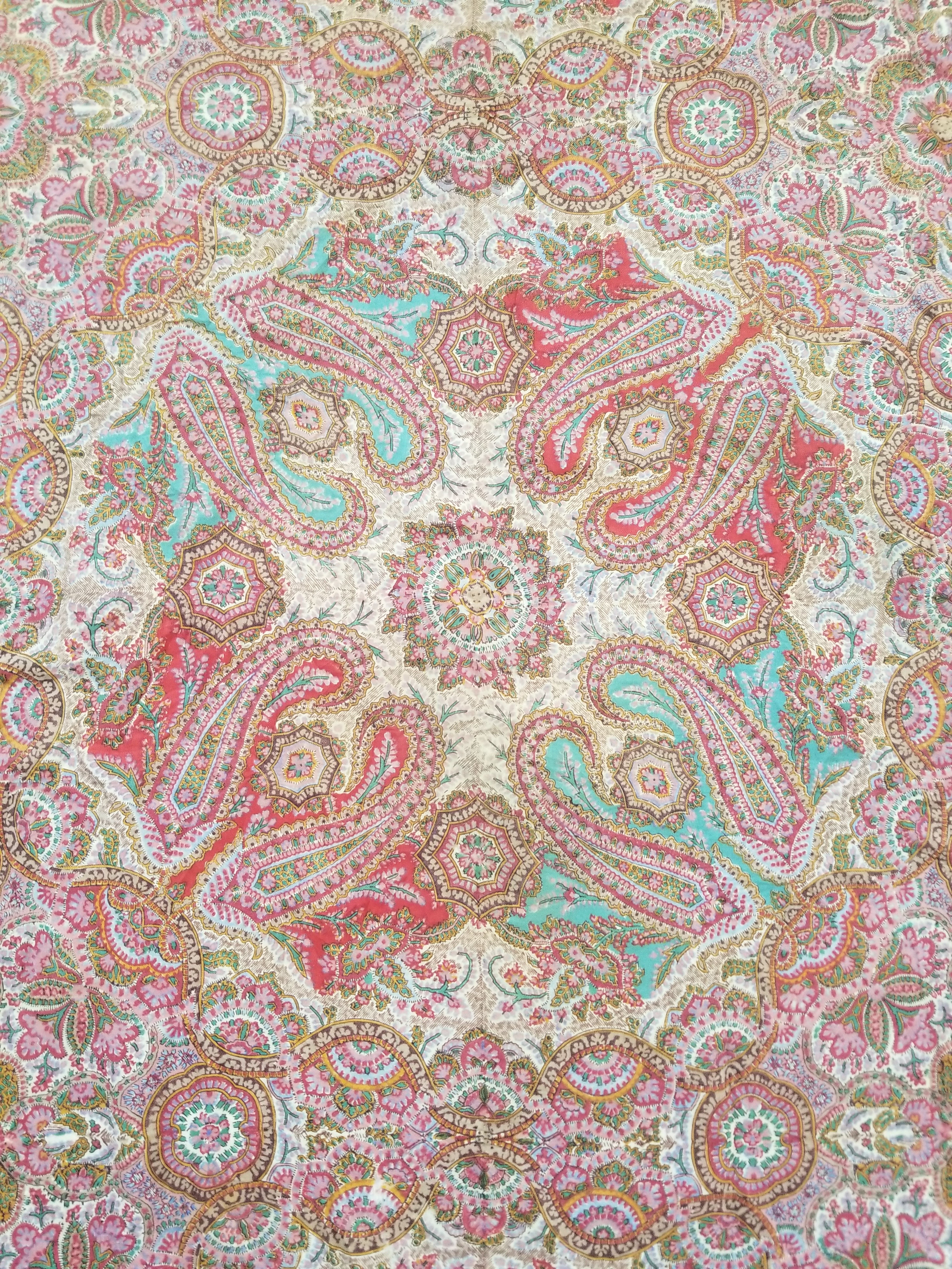 Antique Victorian Printed Paisley Wool Shawl 346x175cm