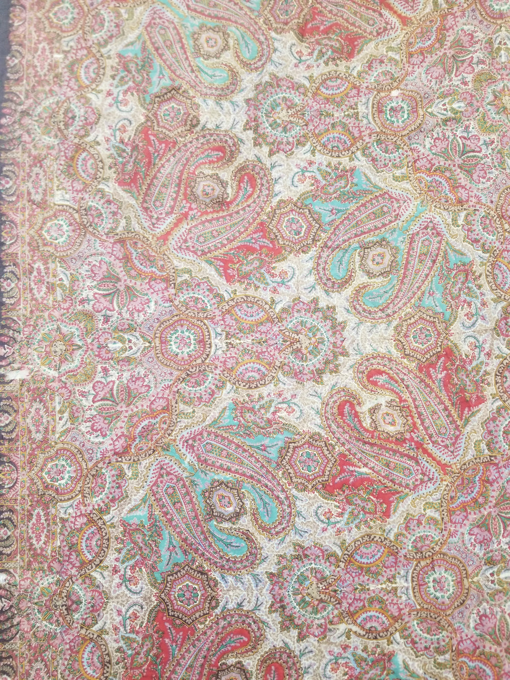 Antique Victorian Printed Paisley Wool Shawl 346x175cm