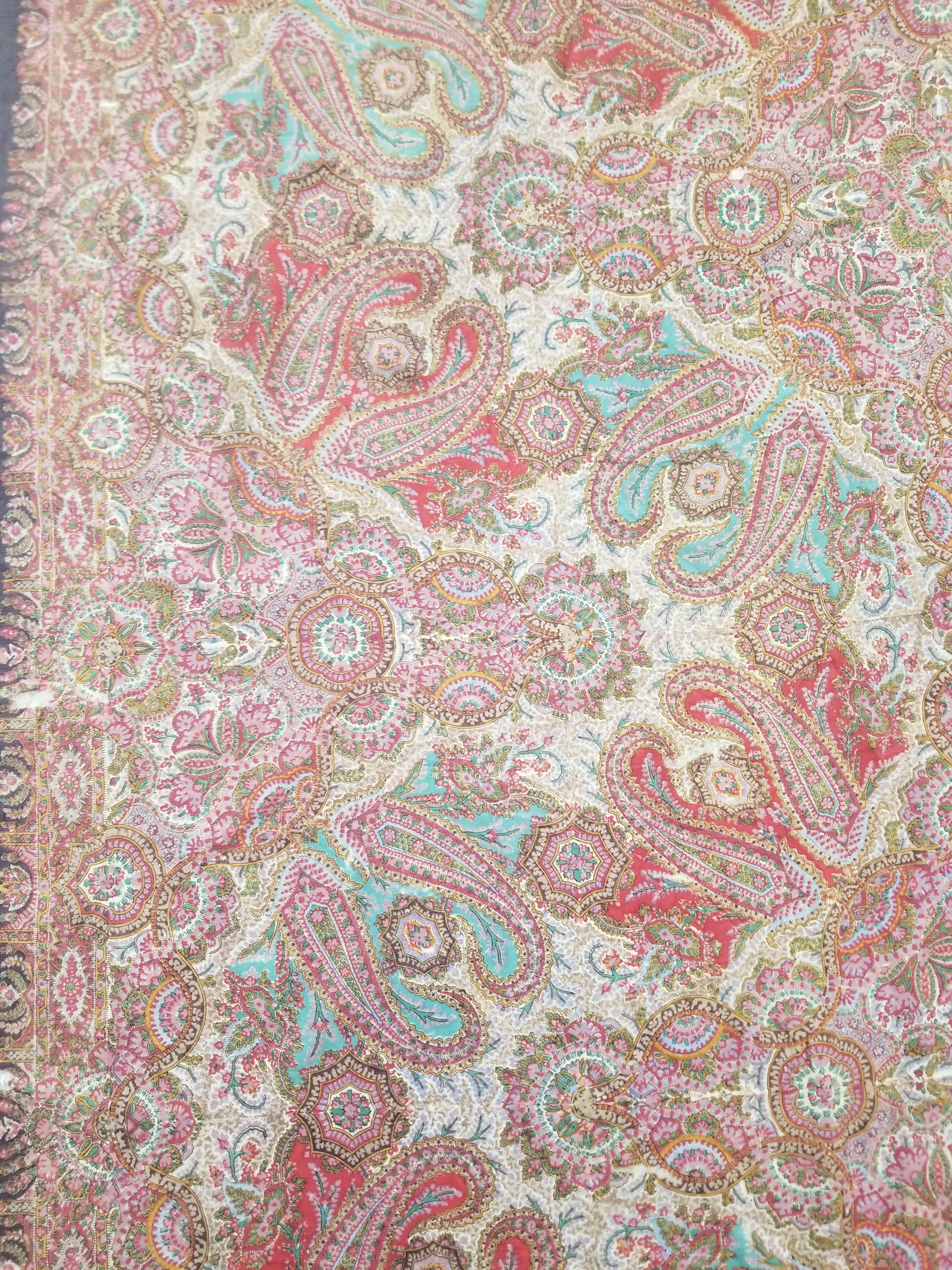 Antique Victorian Printed Paisley Wool Shawl 346x175cm