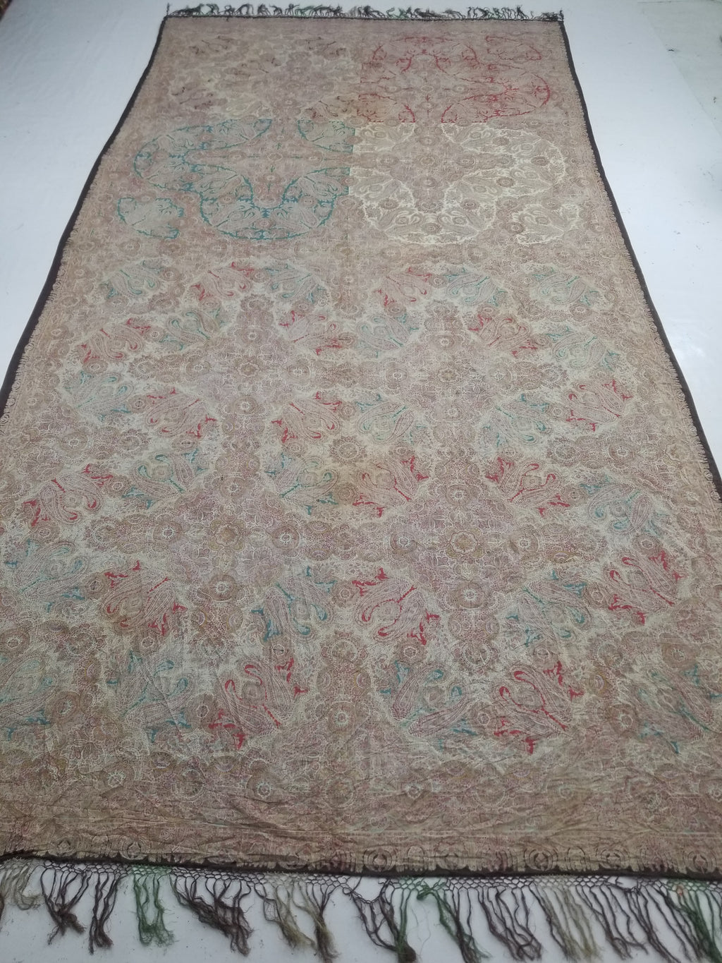 Antique Victorian Printed Paisley Wool Shawl 346x175cm