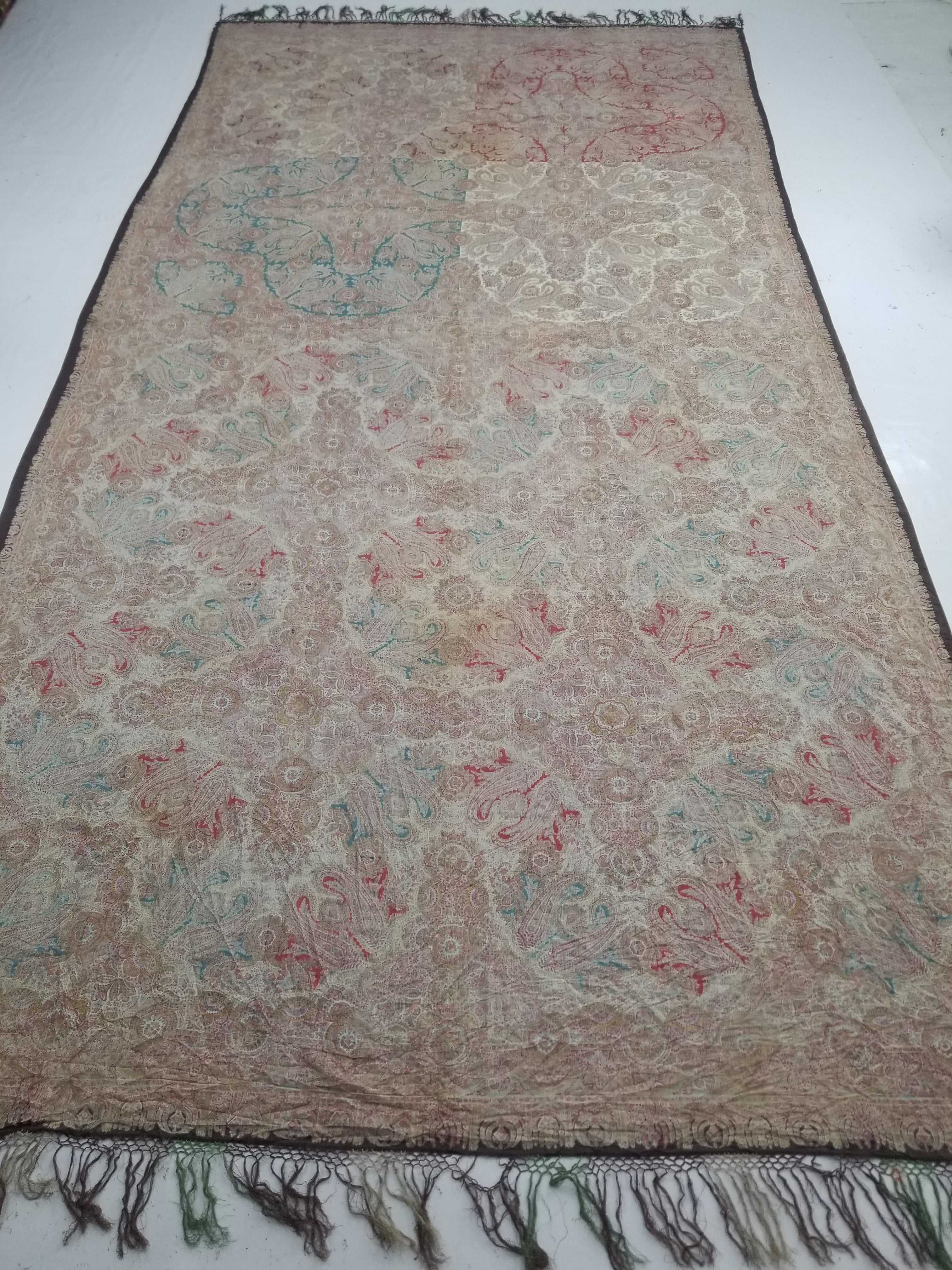 Antique Victorian Printed Paisley Wool Shawl 346x175cm