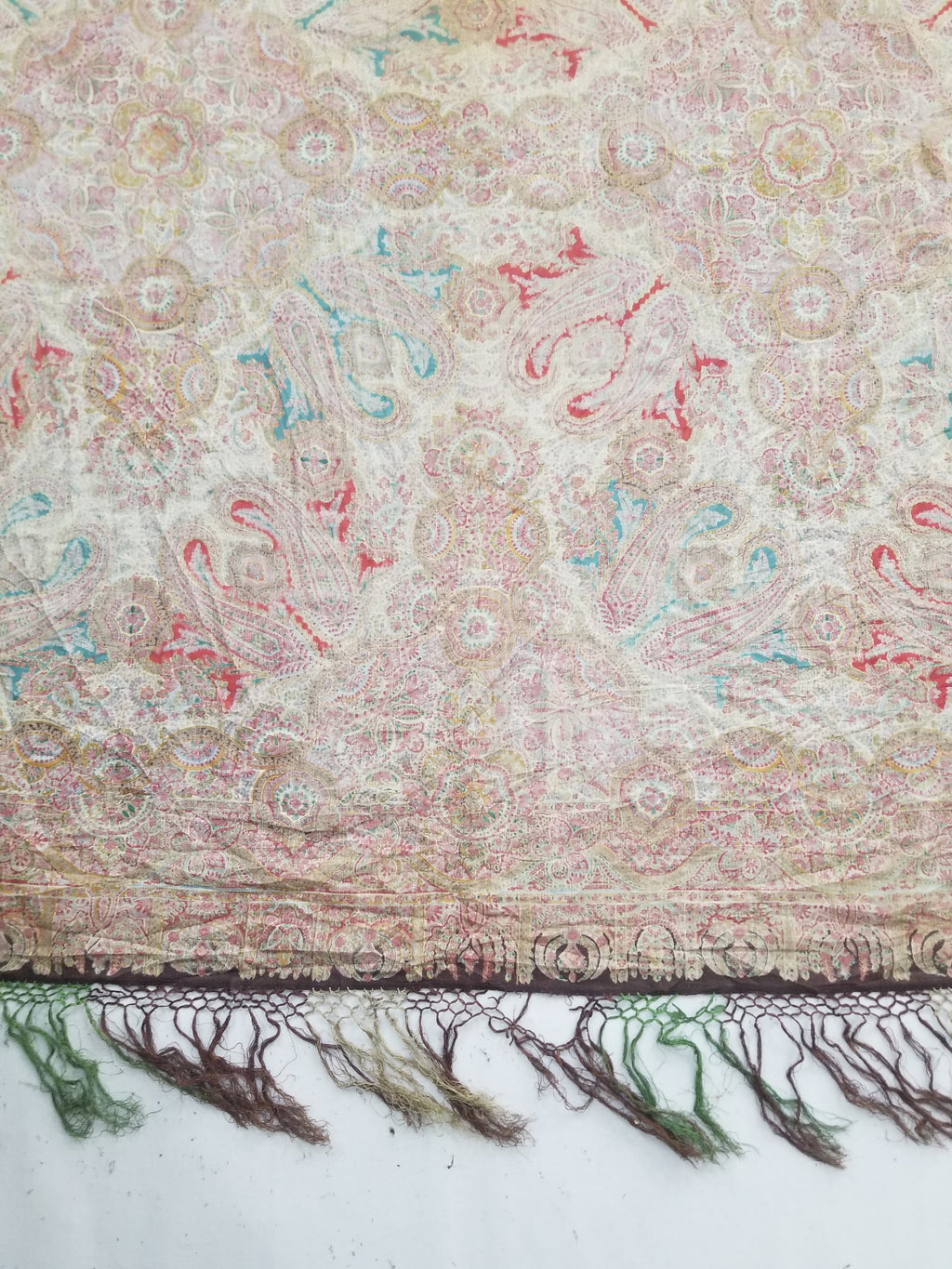 Antique Victorian Printed Paisley Wool Shawl 346x175cm
