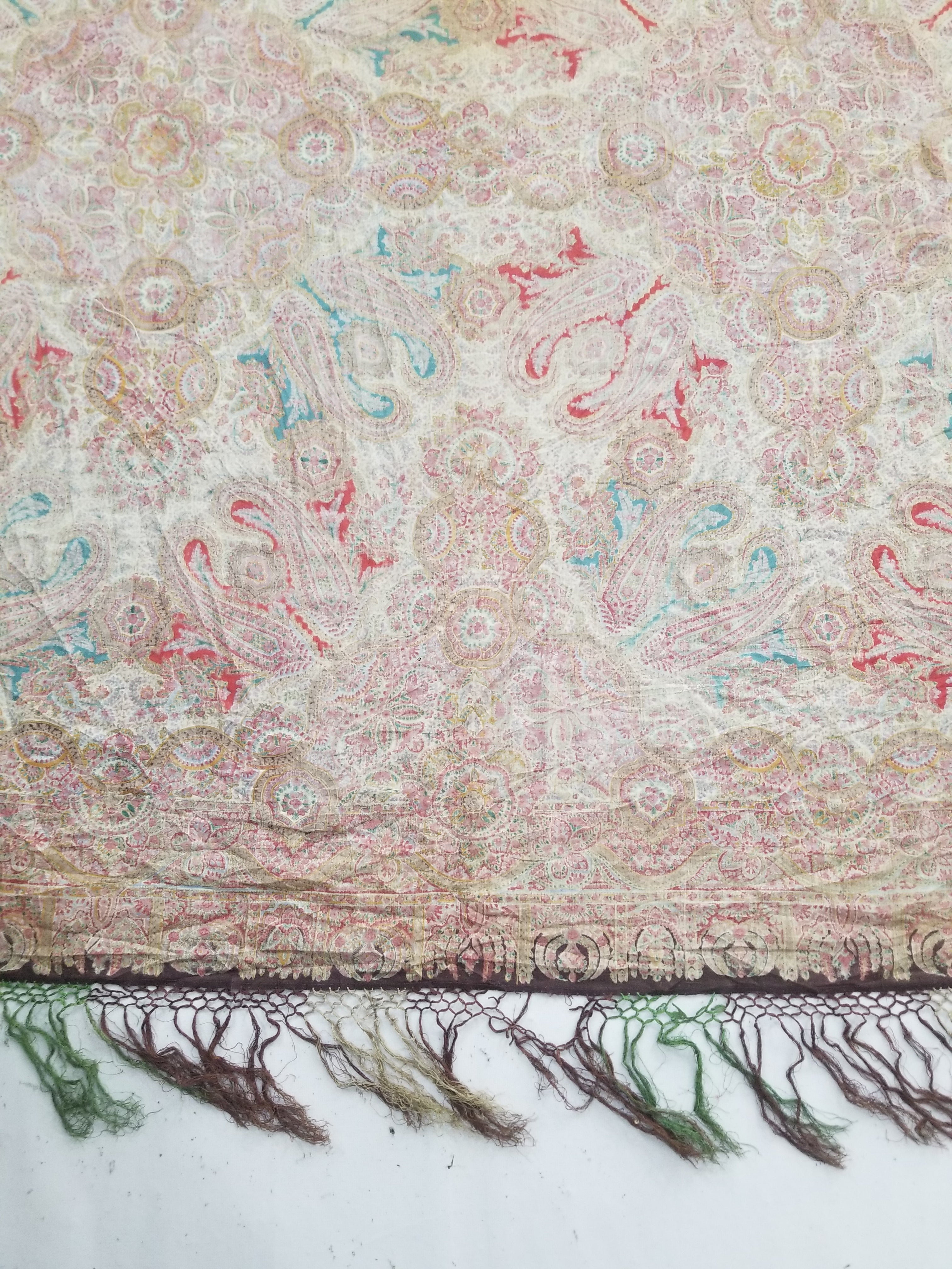 Antique Victorian Printed Paisley Wool Shawl 346x175cm