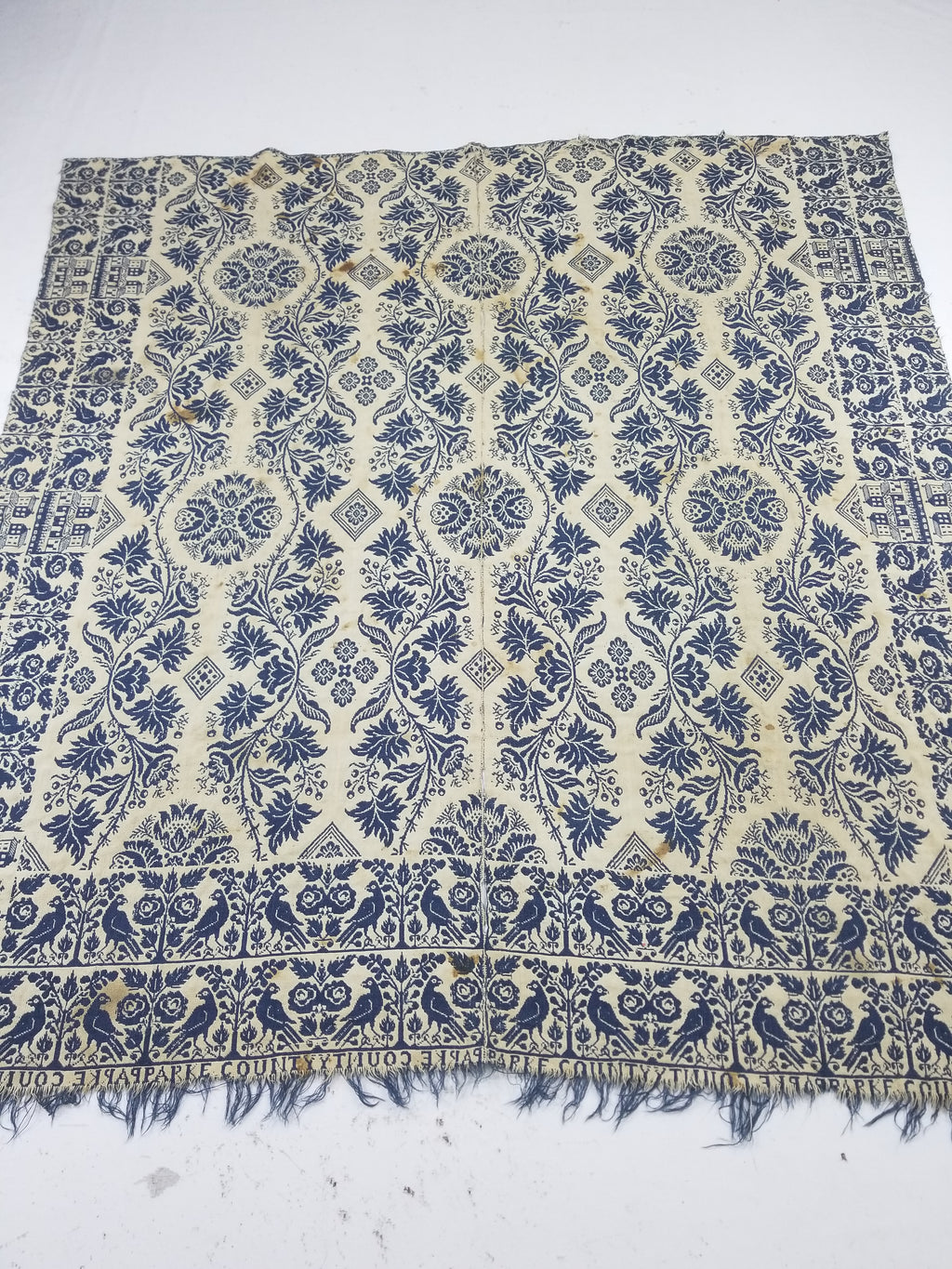 Antique AD1851 American Jacquard Handwoven Reversible Blanket BERKS COUNTY 208x164cm