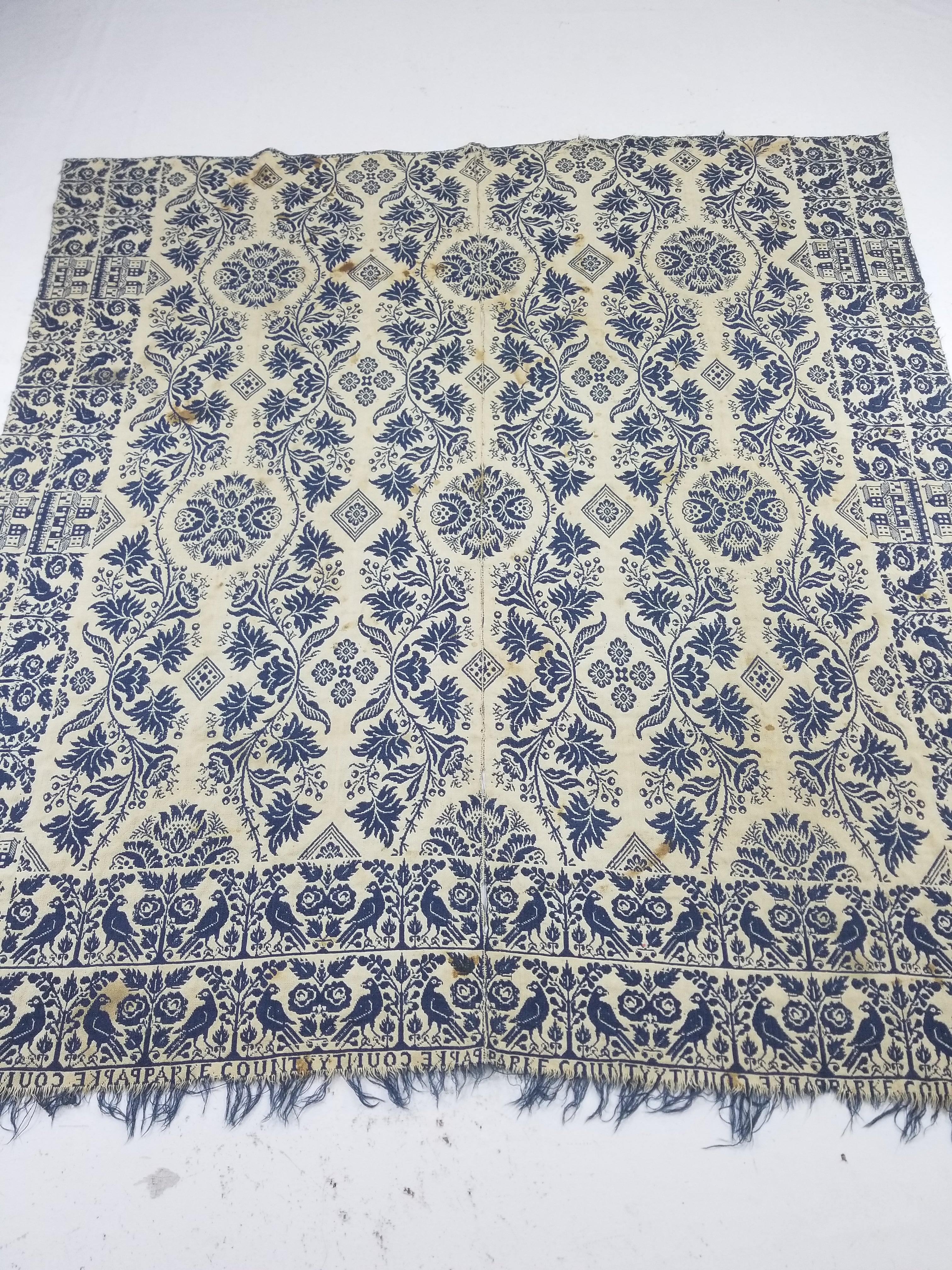 Antique AD1851 American Jacquard Handwoven Reversible Blanket BERKS COUNTY 208x164cm