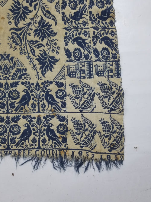 Antique AD1851 American Jacquard Handwoven Reversible Blanket BERKS COUNTY 208x164cm