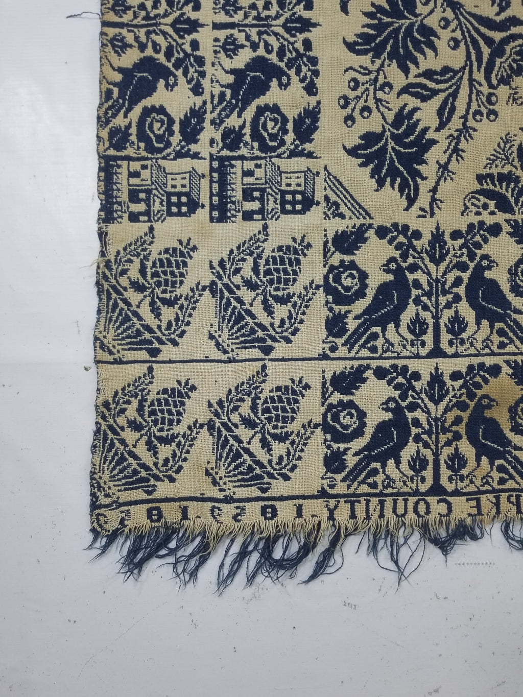 Antique AD1851 American Jacquard Handwoven Reversible Blanket BERKS COUNTY 208x164cm
