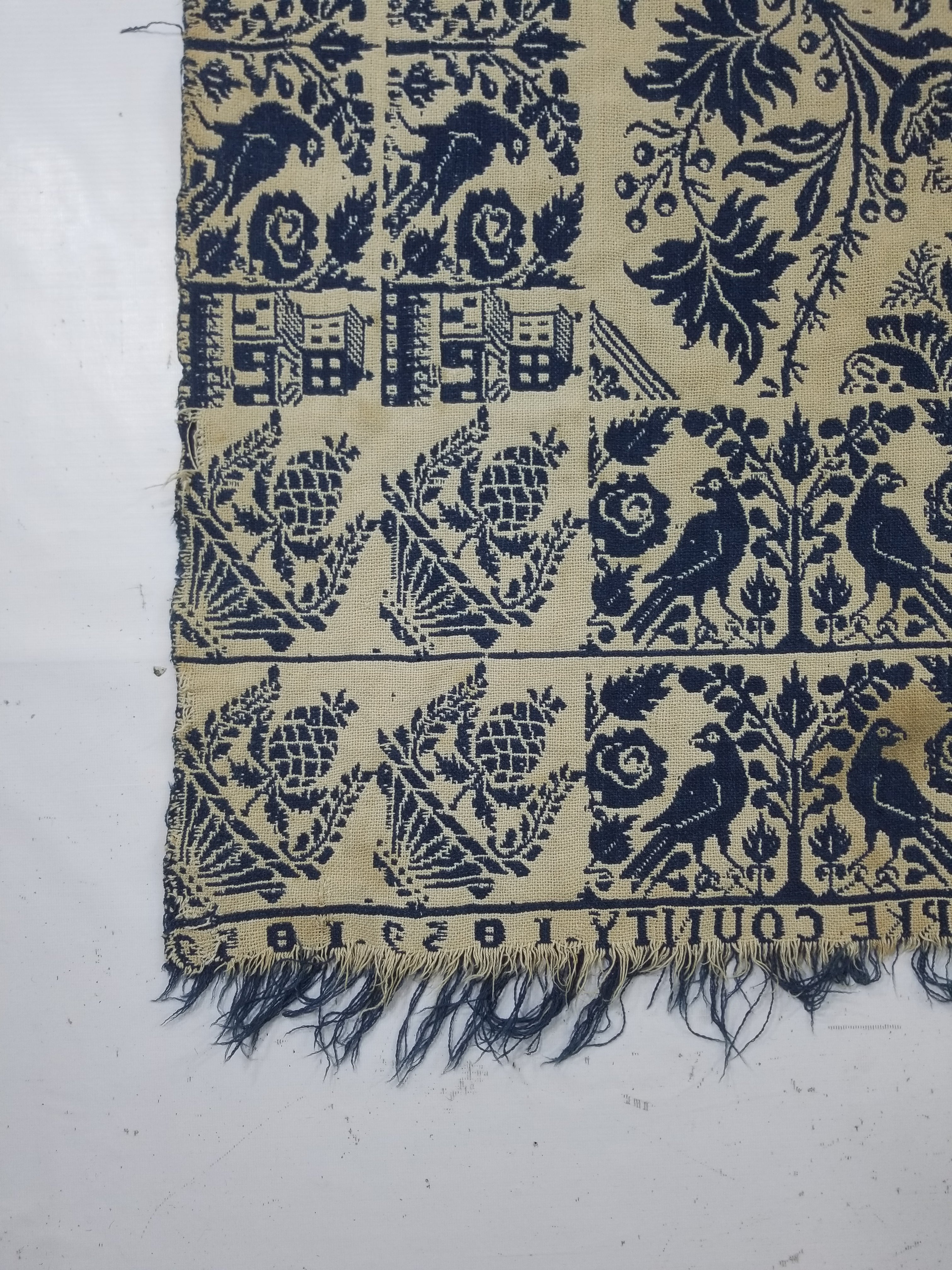 Antique AD1851 American Jacquard Handwoven Reversible Blanket BERKS COUNTY 208x164cm