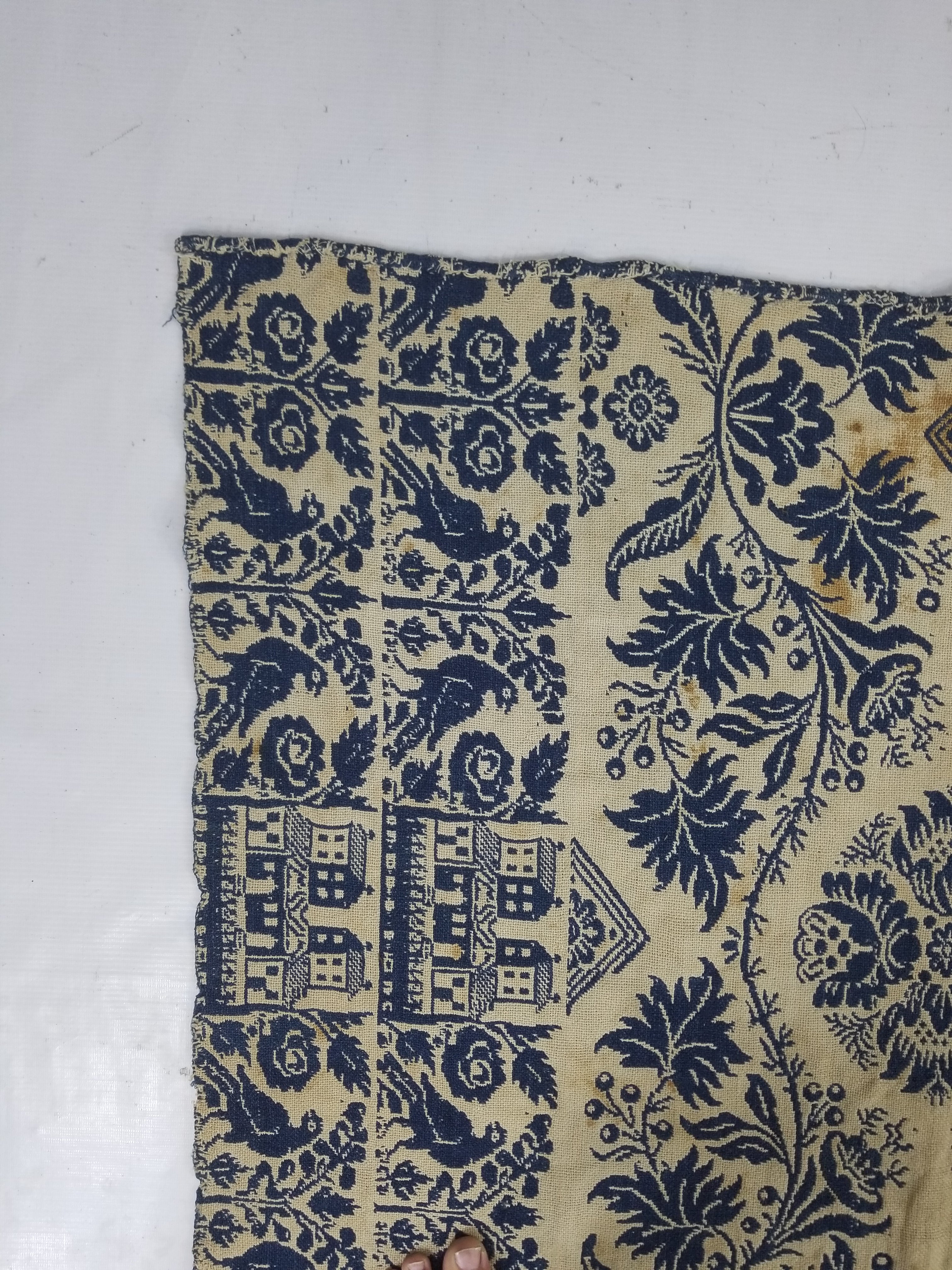 Antique AD1851 American Jacquard Handwoven Reversible Blanket BERKS COUNTY 208x164cm