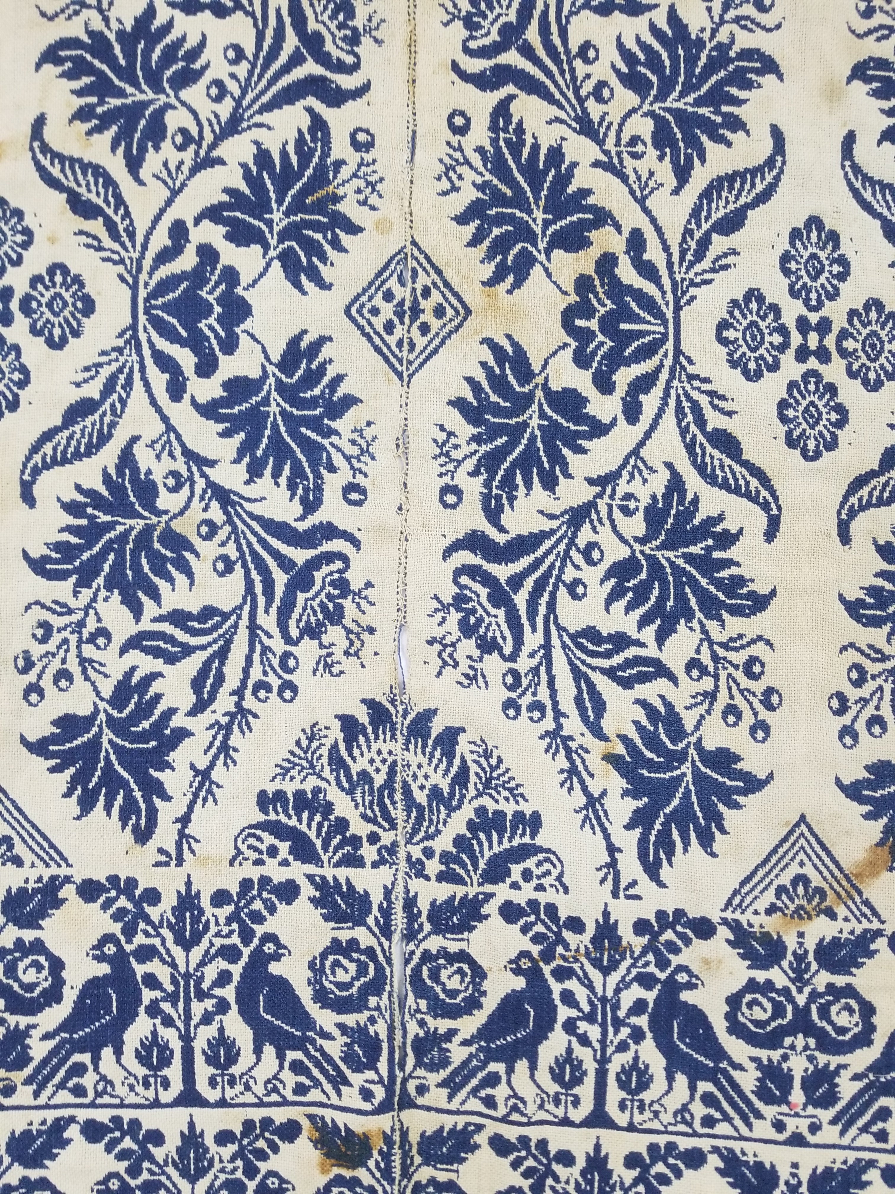 Antique AD1851 American Jacquard Handwoven Reversible Blanket BERKS COUNTY 208x164cm