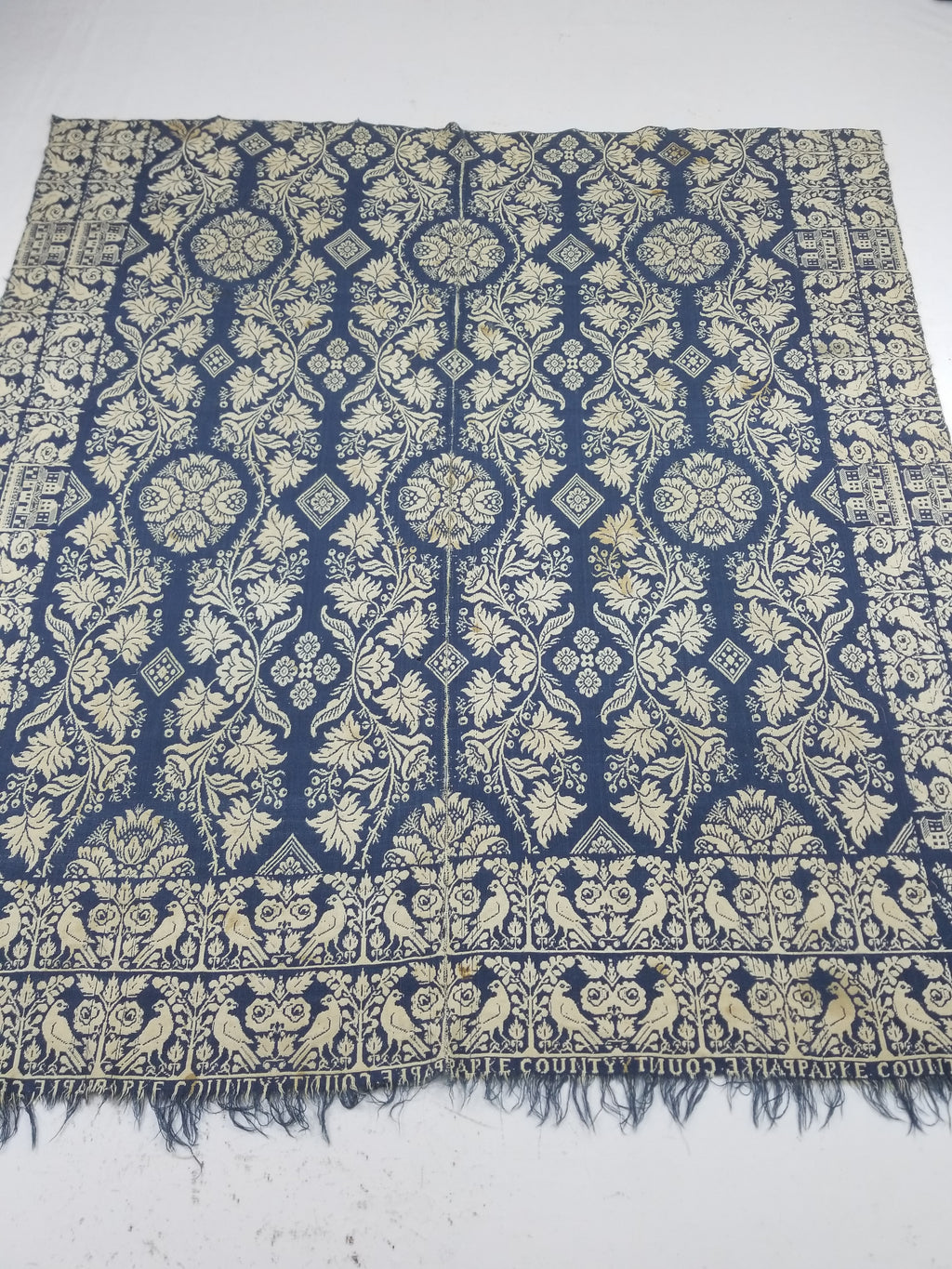 Antique AD1851 American Jacquard Handwoven Reversible Blanket BERKS COUNTY 208x164cm