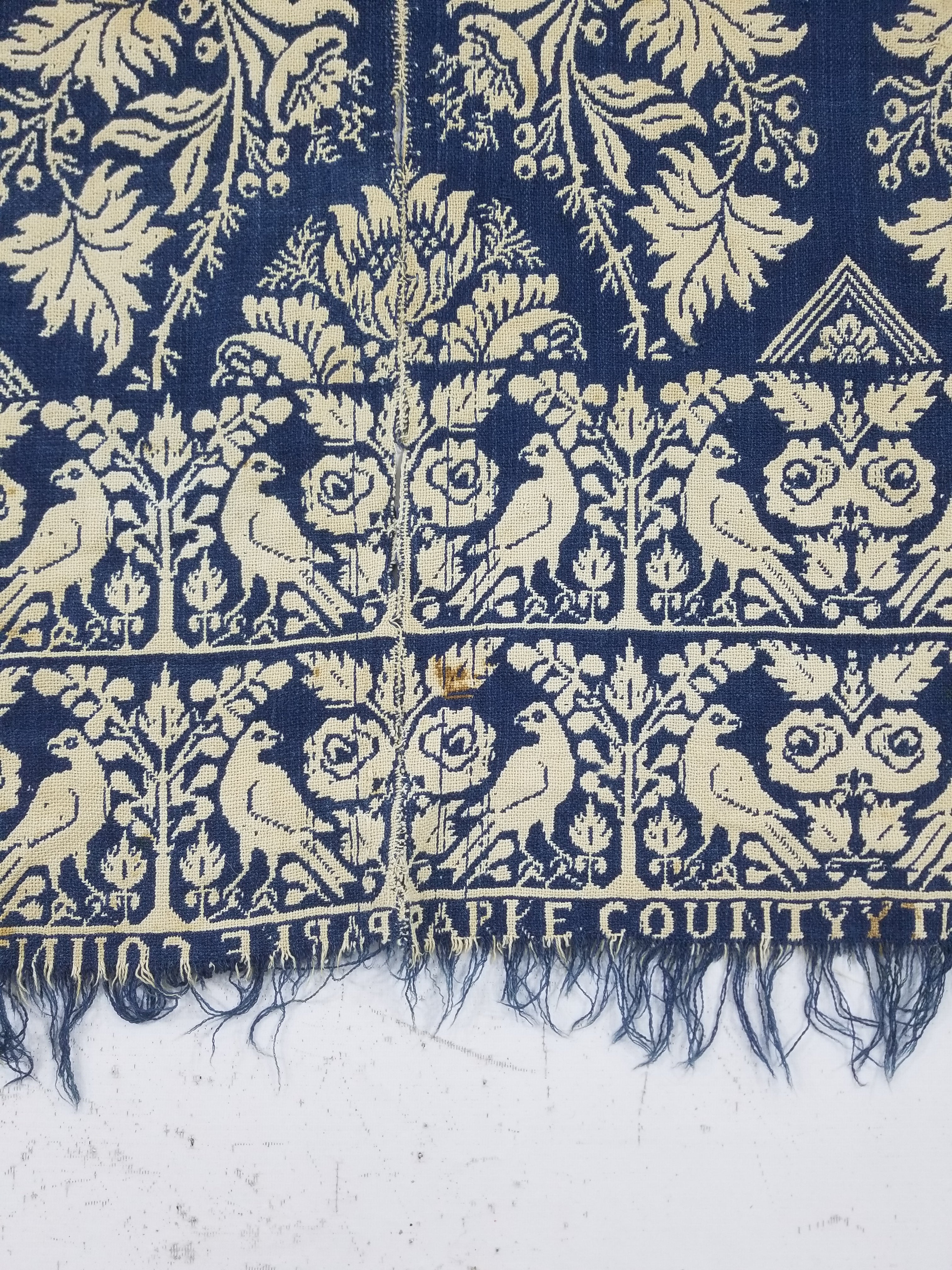 Antique AD1851 American Jacquard Handwoven Reversible Blanket BERKS COUNTY 208x164cm