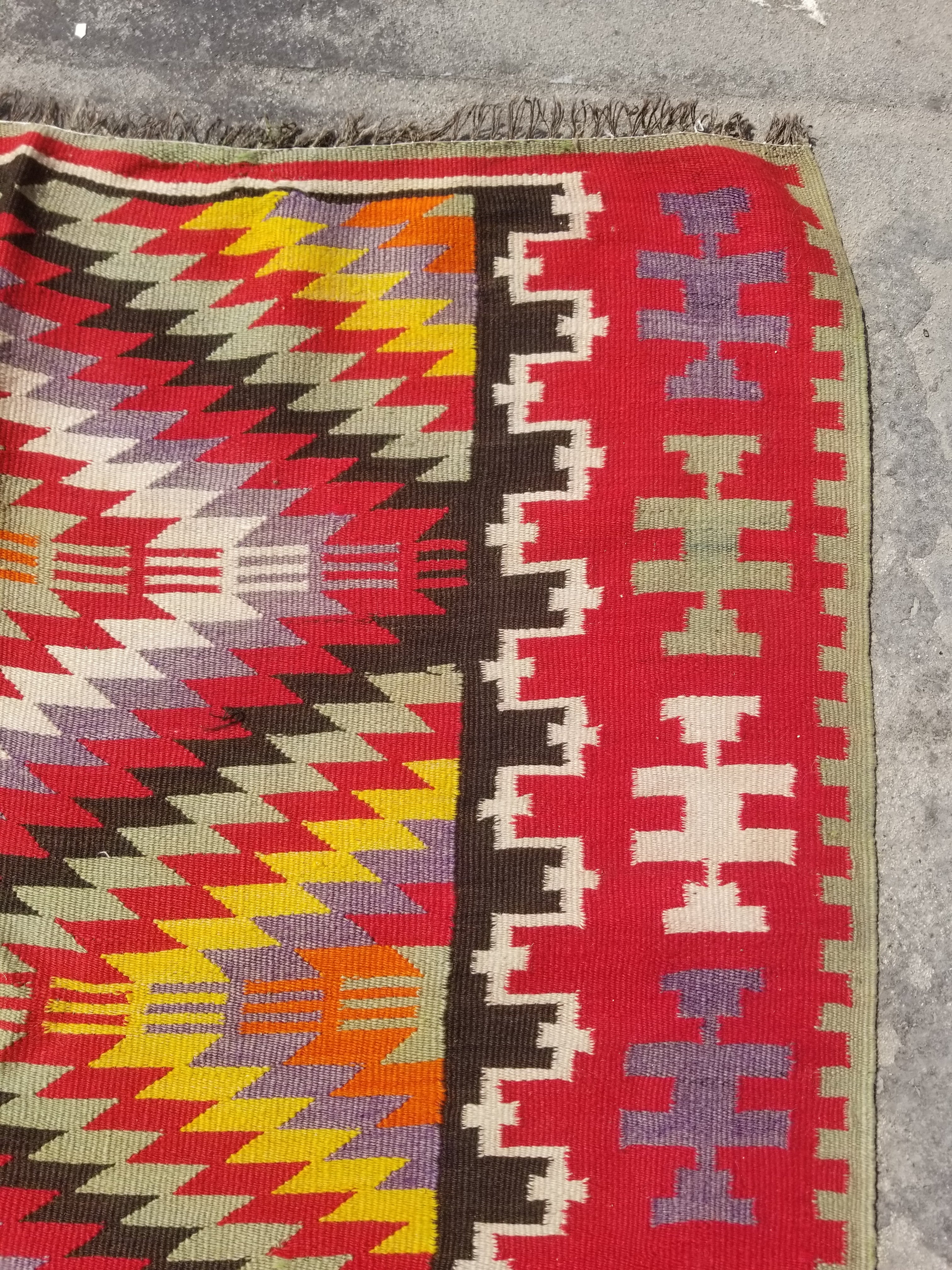 Vintage Traditional Handwoven Turkish Anatolian Wool Multicolor Kilim 248x127cm