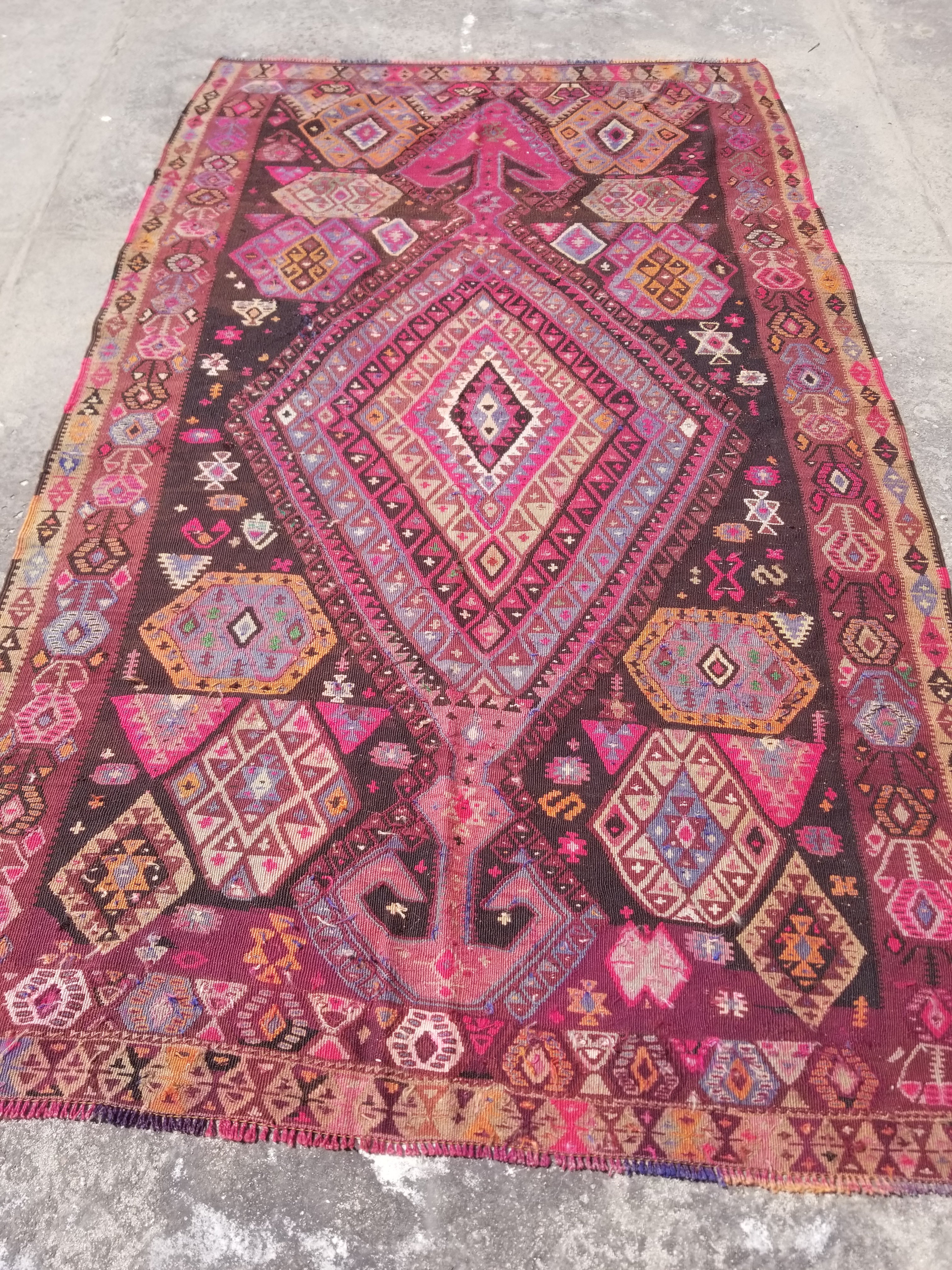 Antique Traditional Handwoven Anatolian Style Wool Kilim Rug 268x156cm