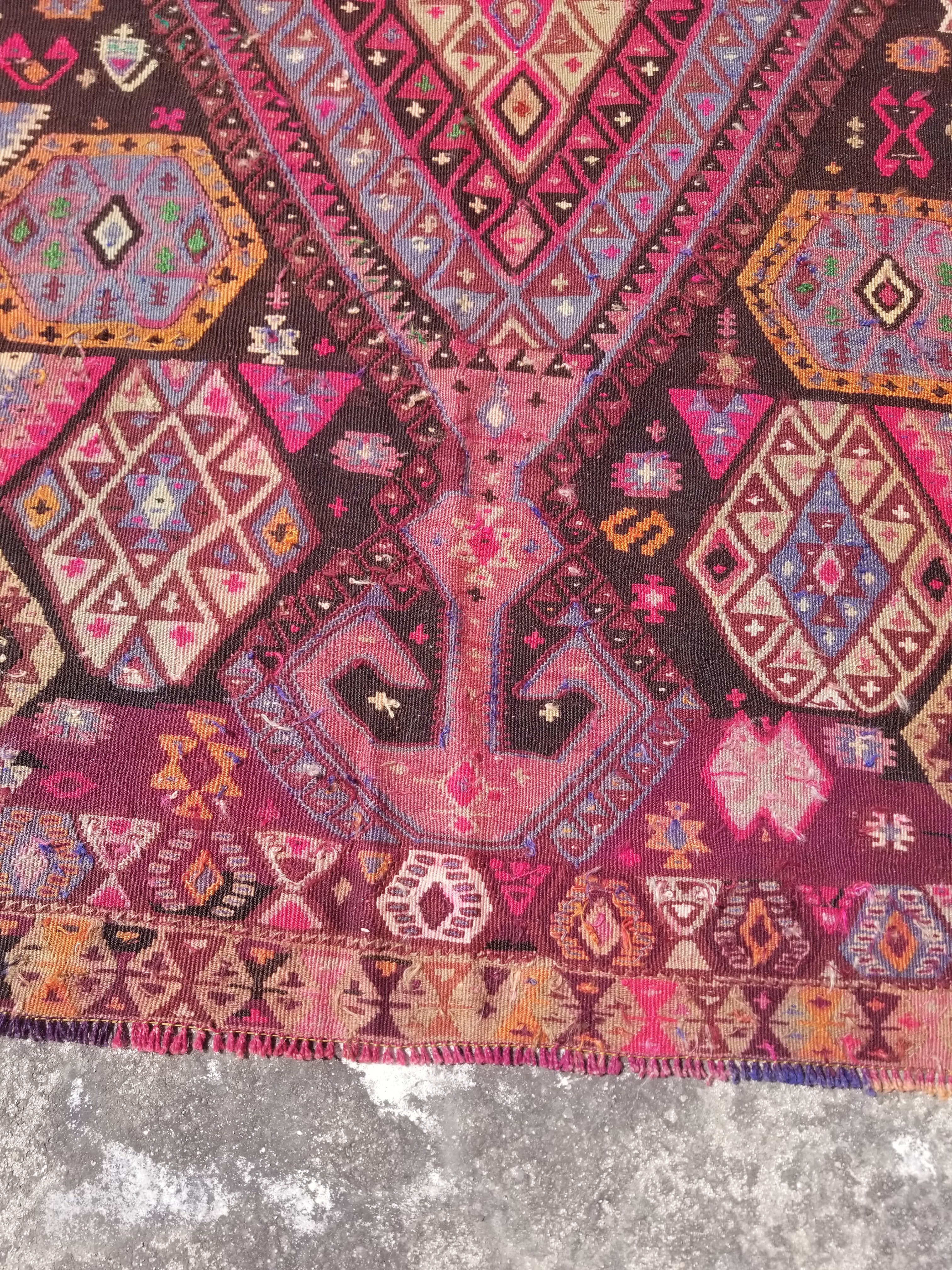 Antique Traditional Handwoven Anatolian Style Wool Kilim Rug 268x156cm