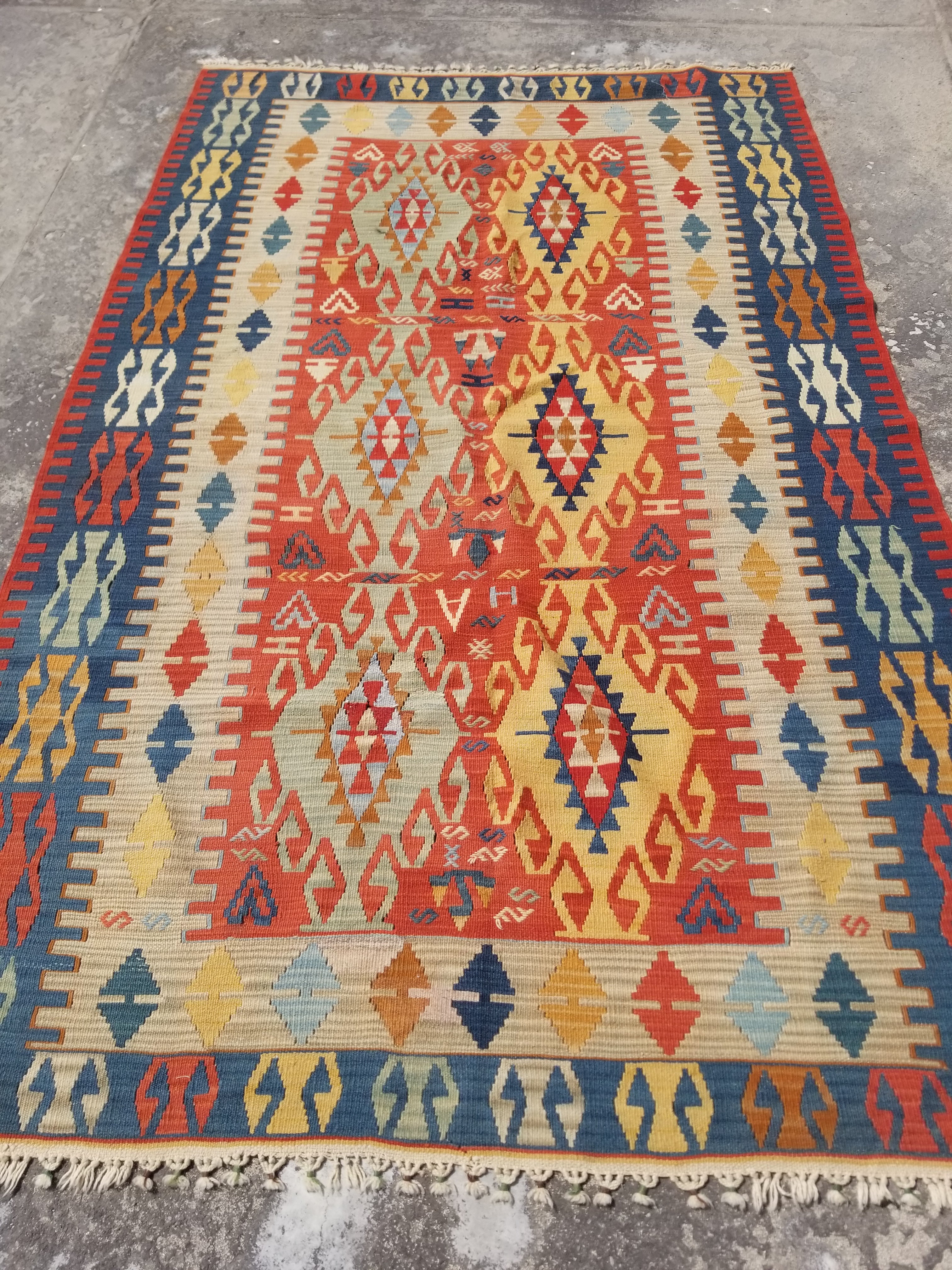 Vintage Traditional Handwoven Turkish Wool Multicolor Kilim 248x159cm