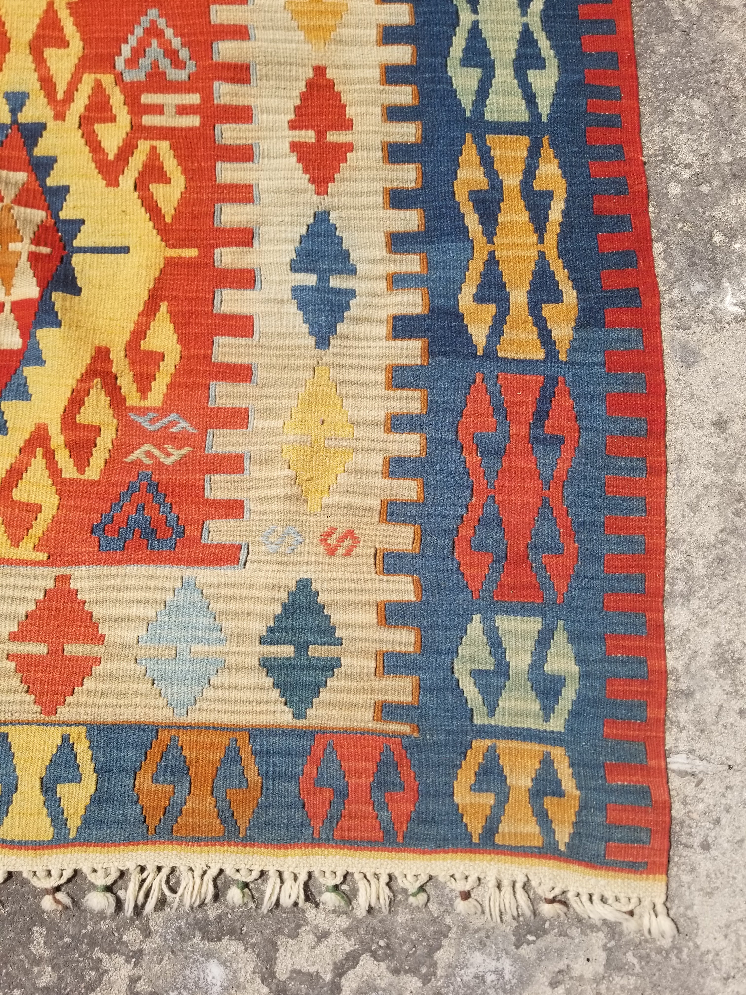Vintage Traditional Handwoven Turkish Wool Multicolor Kilim 248x159cm