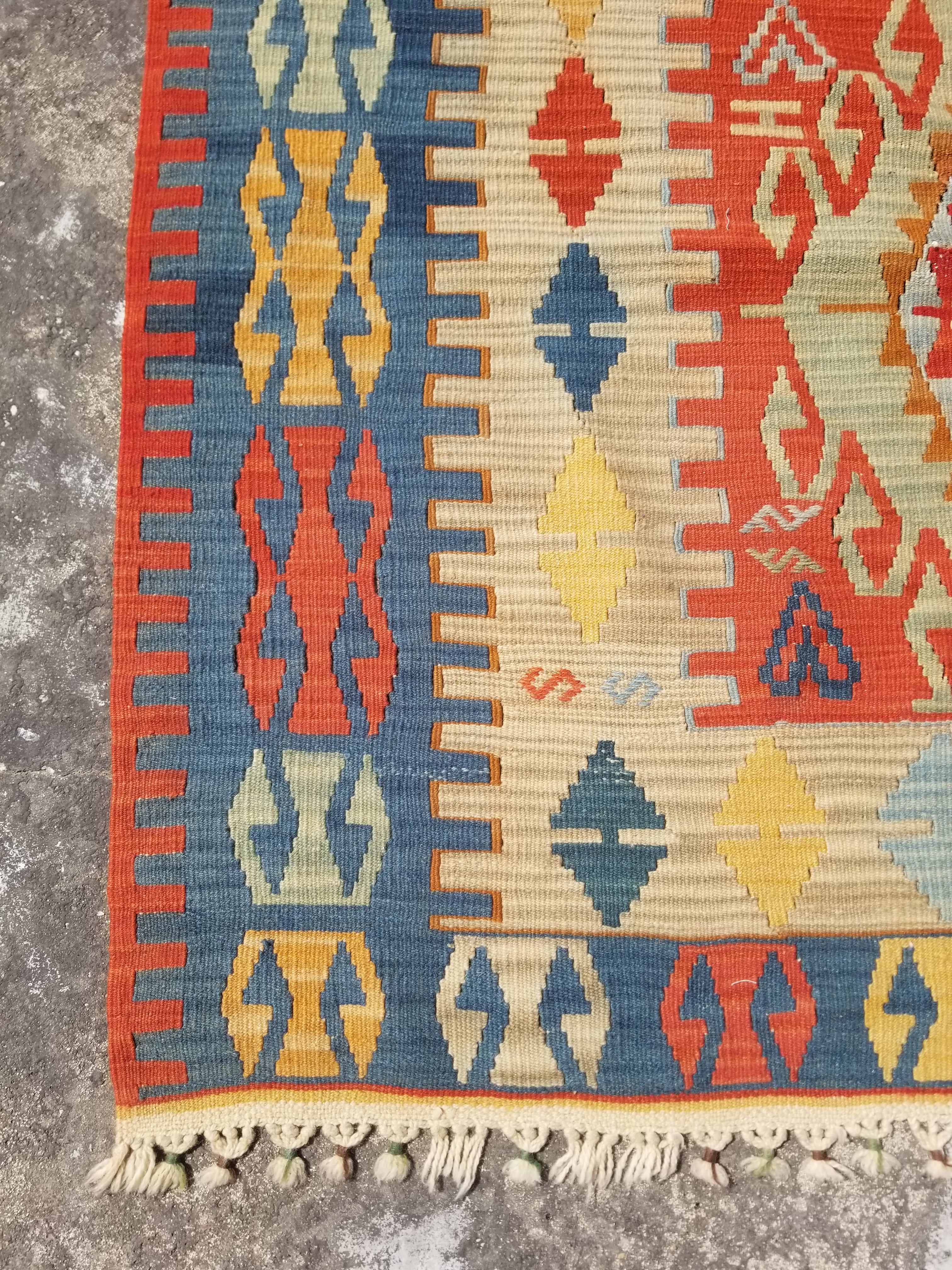 Vintage Traditional Handwoven Turkish Wool Multicolor Kilim 248x159cm