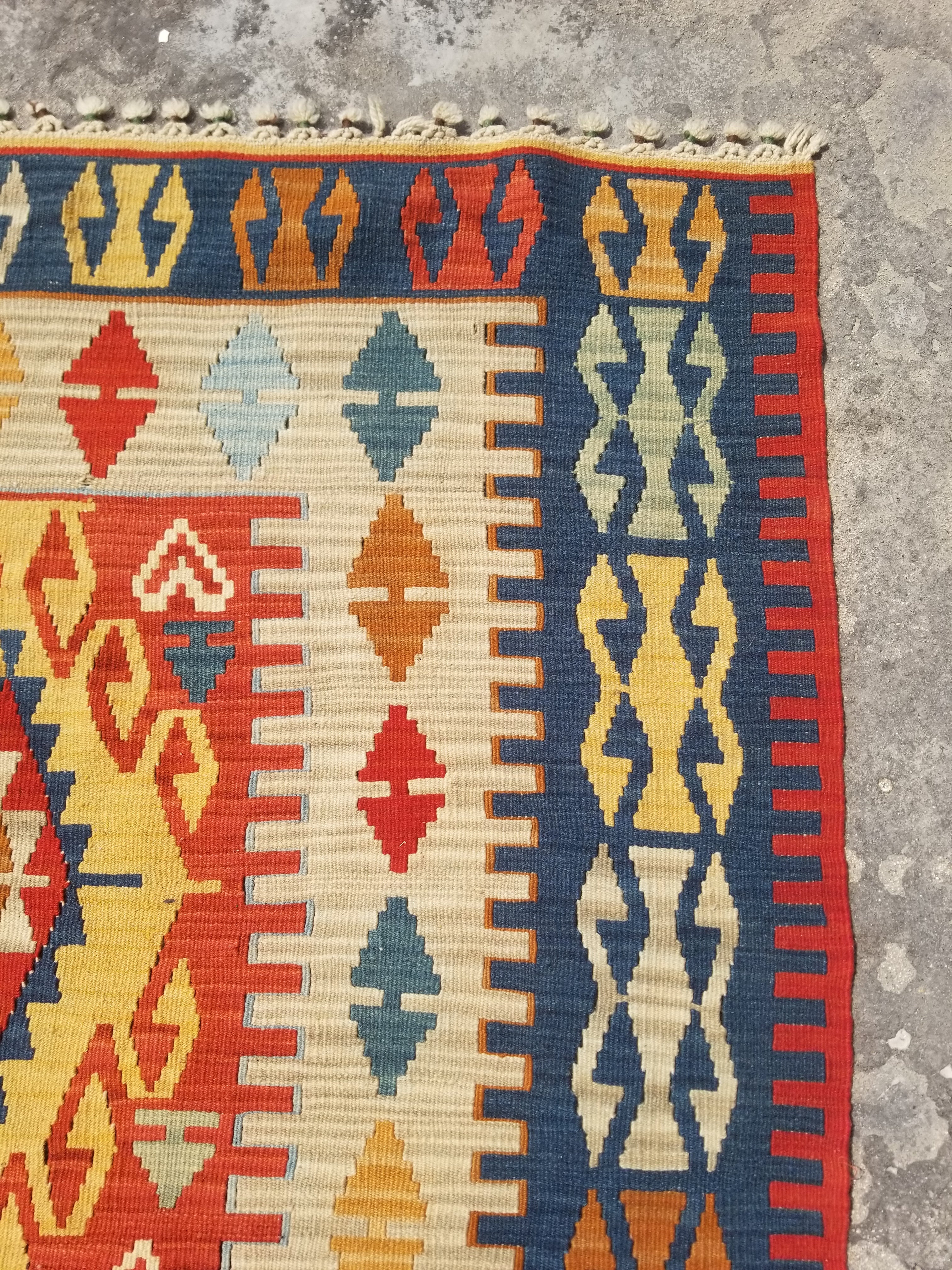 Vintage Traditional Handwoven Turkish Wool Multicolor Kilim 248x159cm
