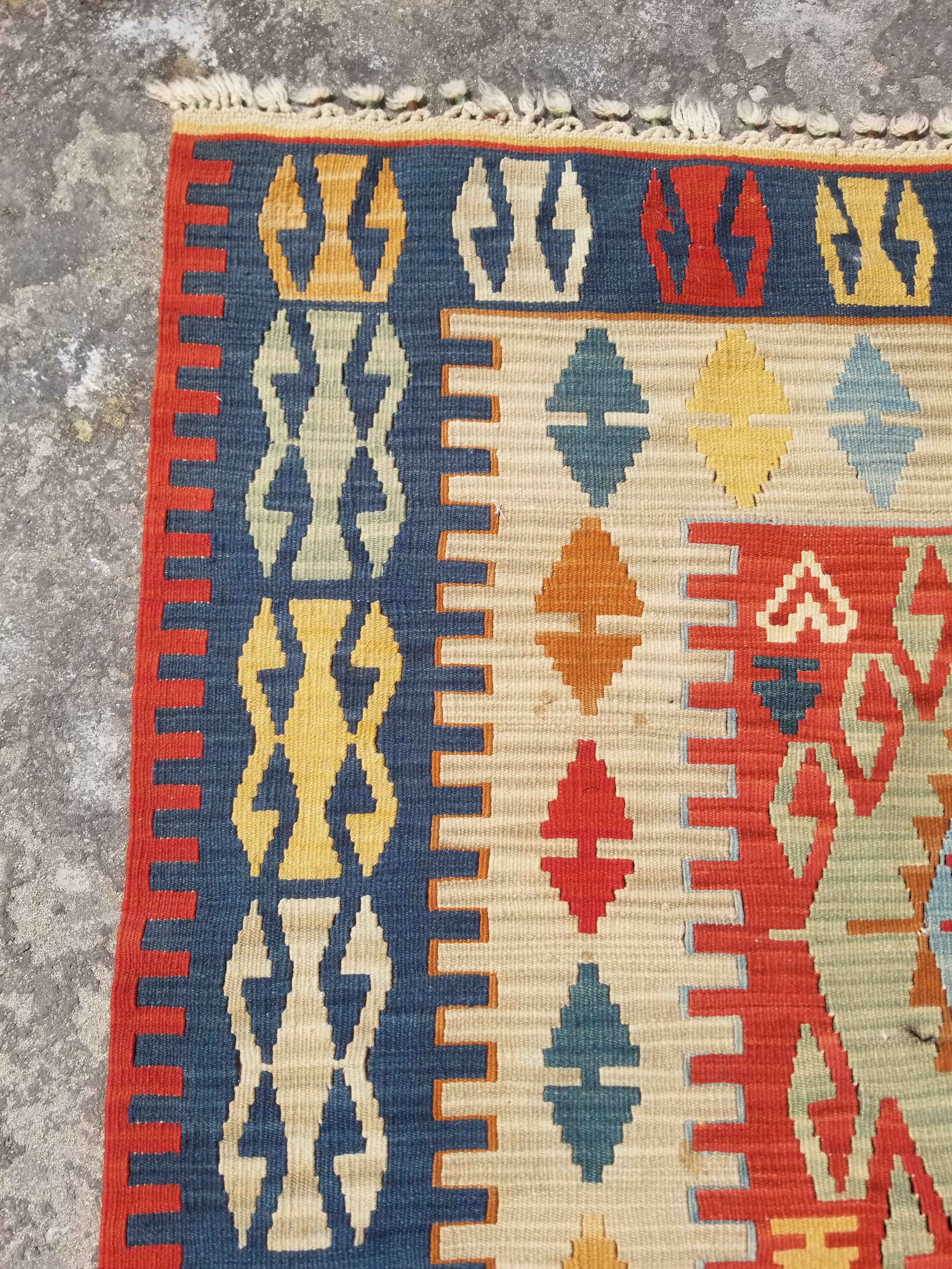 Vintage Traditional Handwoven Turkish Wool Multicolor Kilim 248x159cm
