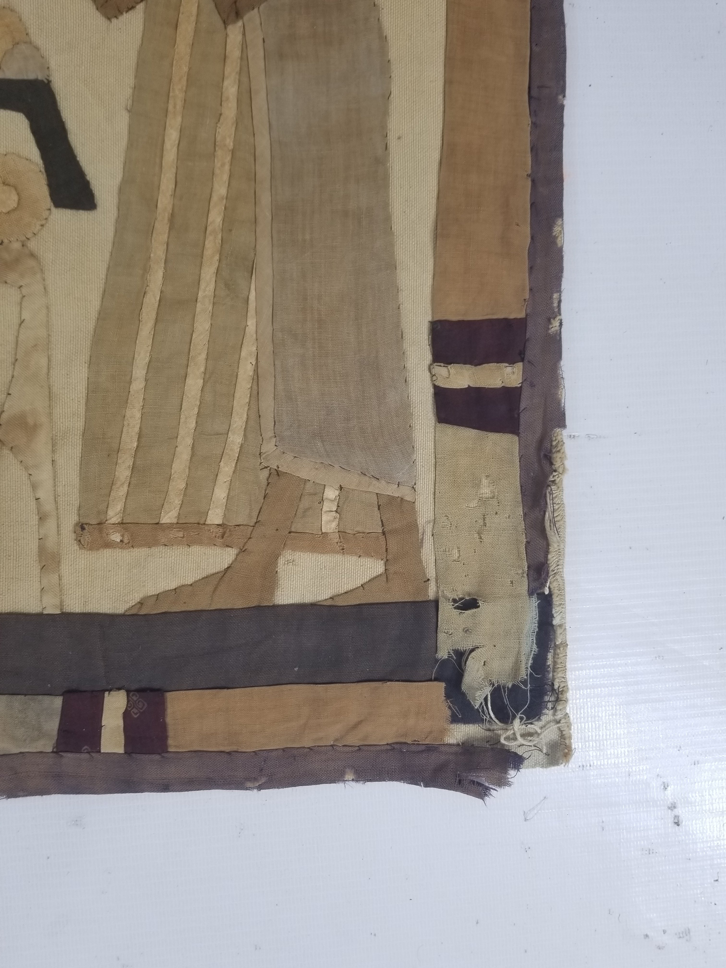 Vintage Egyptian Revival Appliqué Ancient Deity Procession Scene Tapestry 142x50cm
