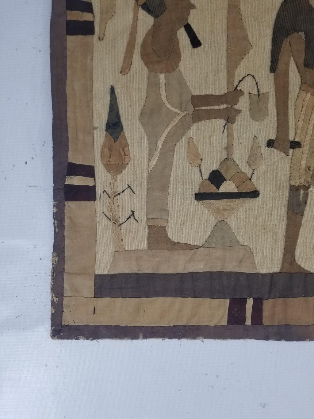Vintage Egyptian Revival Appliqué Ancient Deity Procession Scene Tapestry 142x50cm