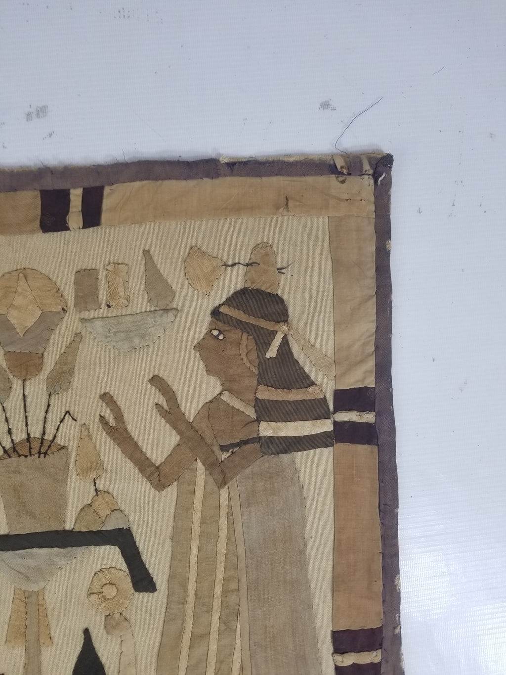 Vintage Egyptian Revival Appliqué Ancient Deity Procession Scene Tapestry 142x50cm