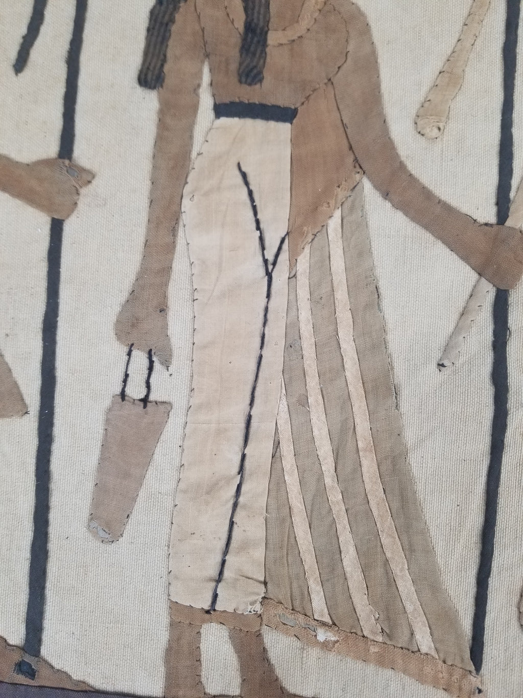 Vintage Egyptian Revival Appliqué Ancient Deity Procession Scene Tapestry 142x50cm