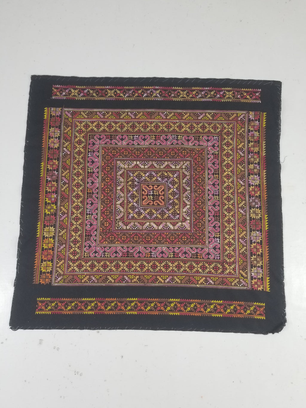 Vintage Palestinian Tribal Cross Stitch Embroidered Textile Panel 76x75cm