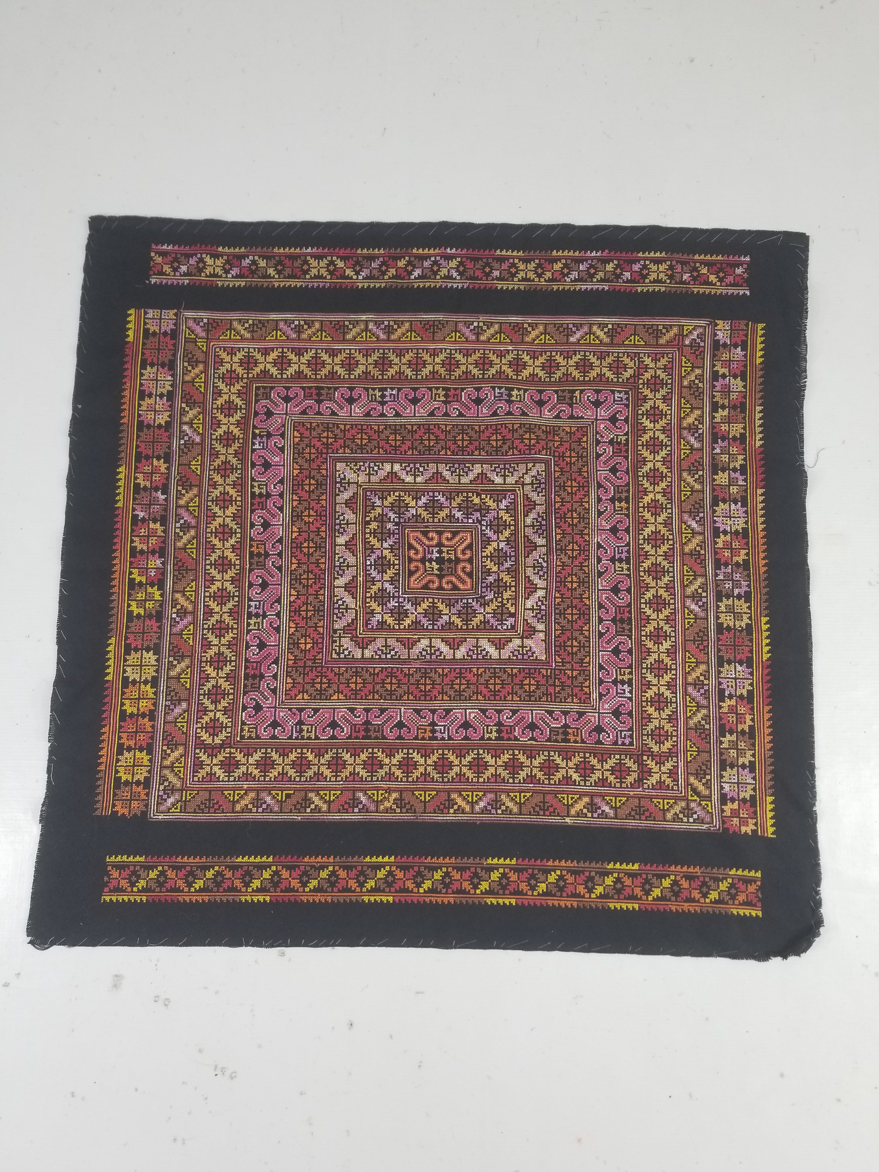 Vintage Palestinian Tribal Cross Stitch Embroidered Textile Panel 76x75cm
