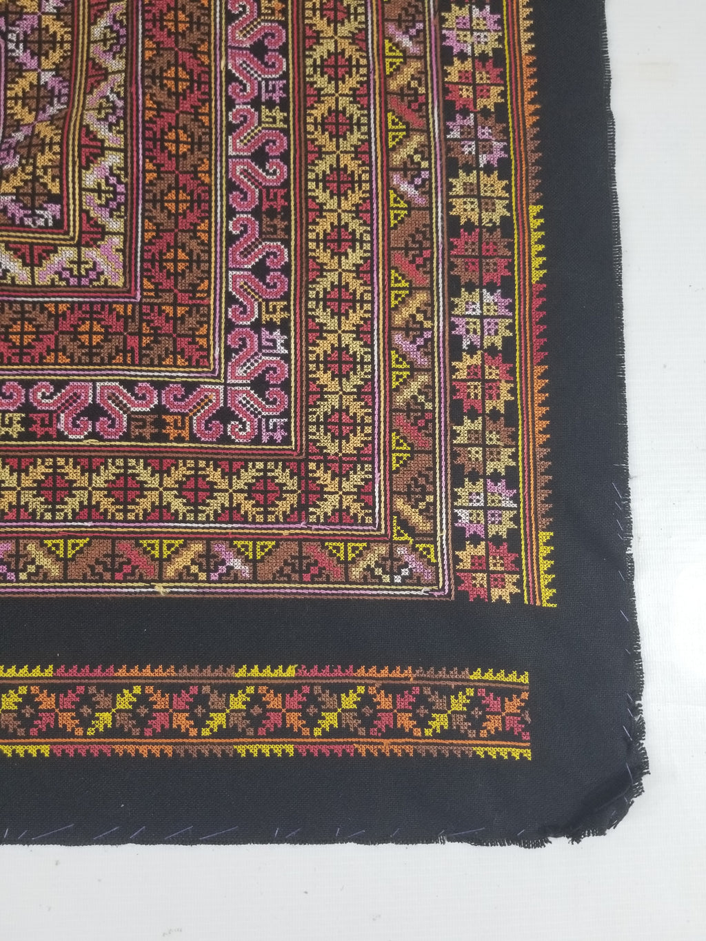Vintage Palestinian Tribal Cross Stitch Embroidered Textile Panel 76x75cm