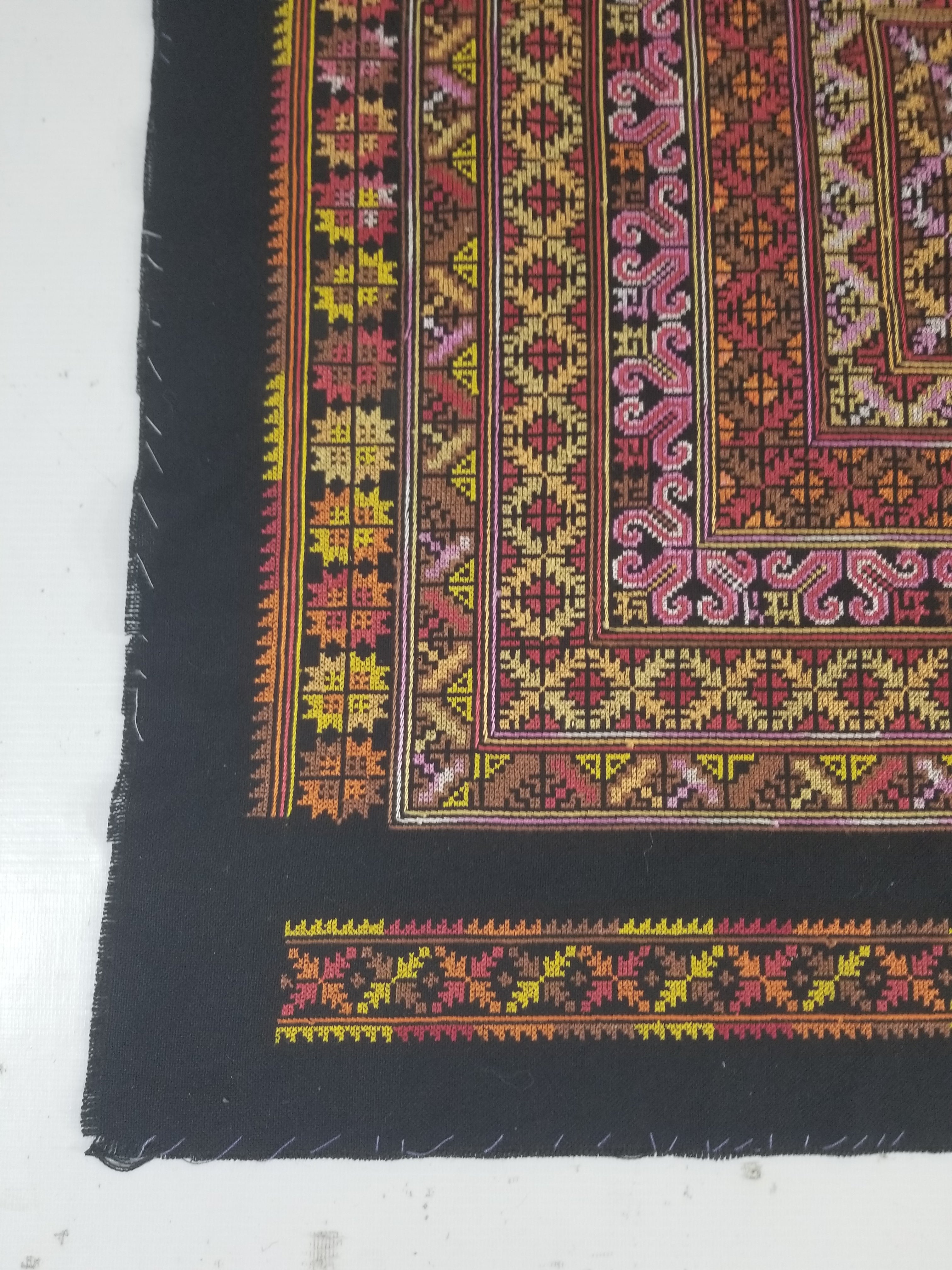 Vintage Palestinian Tribal Cross Stitch Embroidered Textile Panel 76x75cm