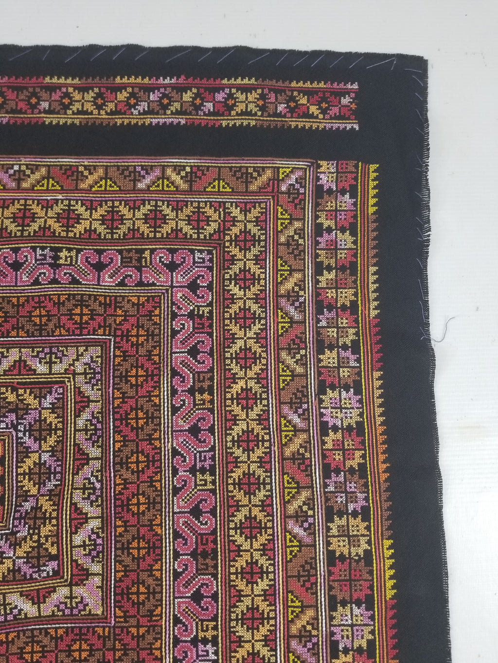 Vintage Palestinian Tribal Cross Stitch Embroidered Textile Panel 76x75cm