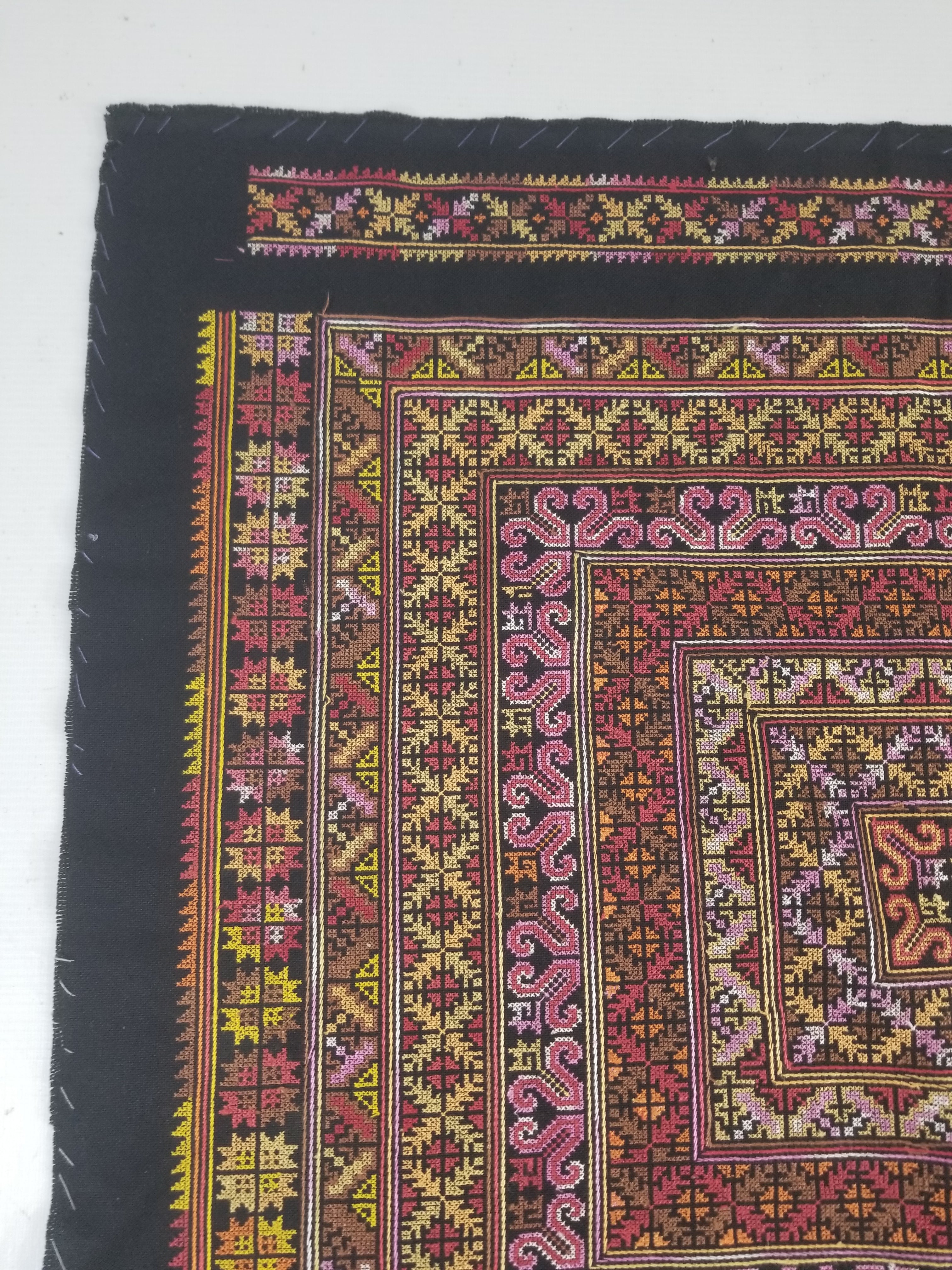 Vintage Palestinian Tribal Cross Stitch Embroidered Textile Panel 76x75cm