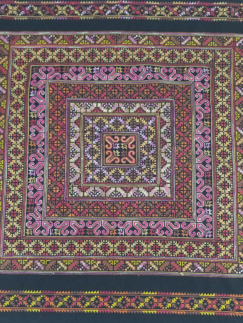 Vintage Palestinian Tribal Cross Stitch Embroidered Textile Panel 76x75cm