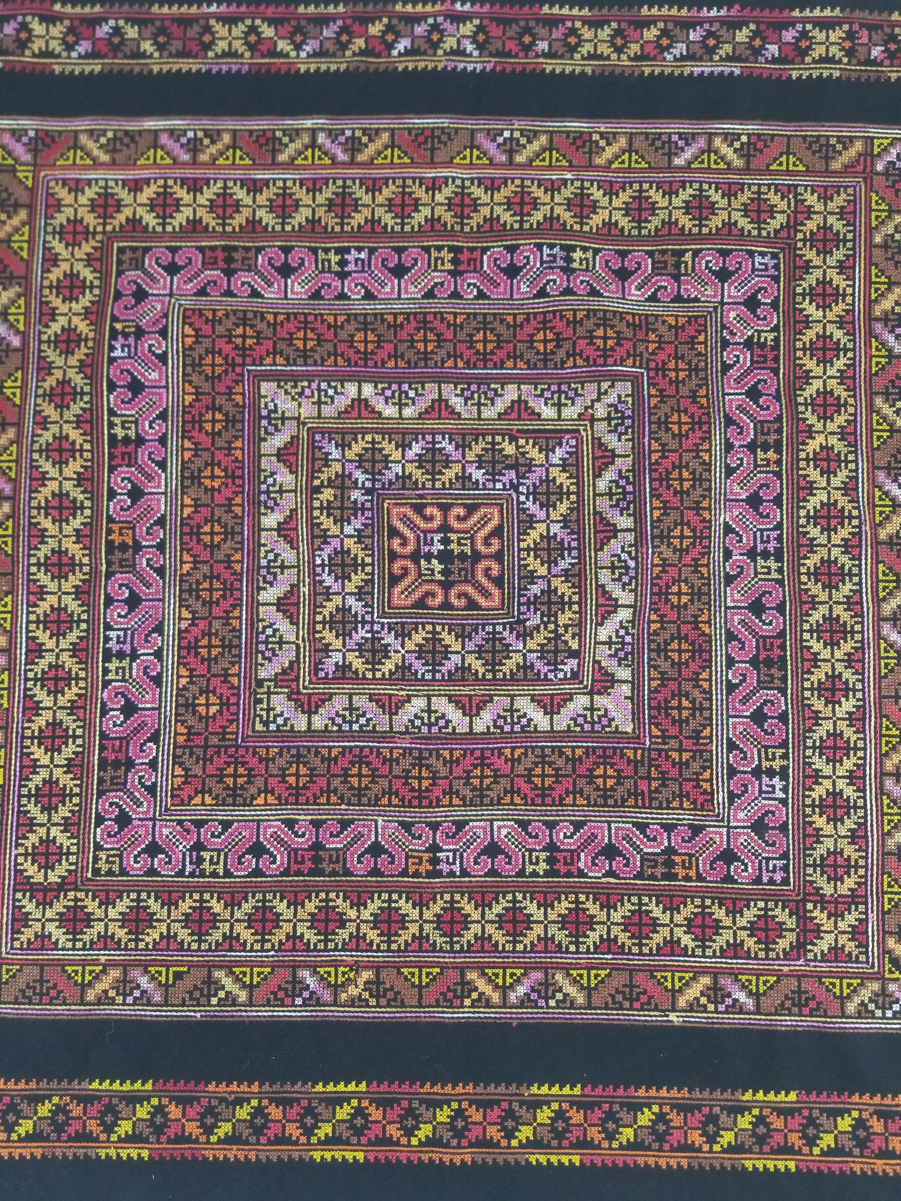 Vintage Palestinian Tribal Cross Stitch Embroidered Textile Panel 76x75cm
