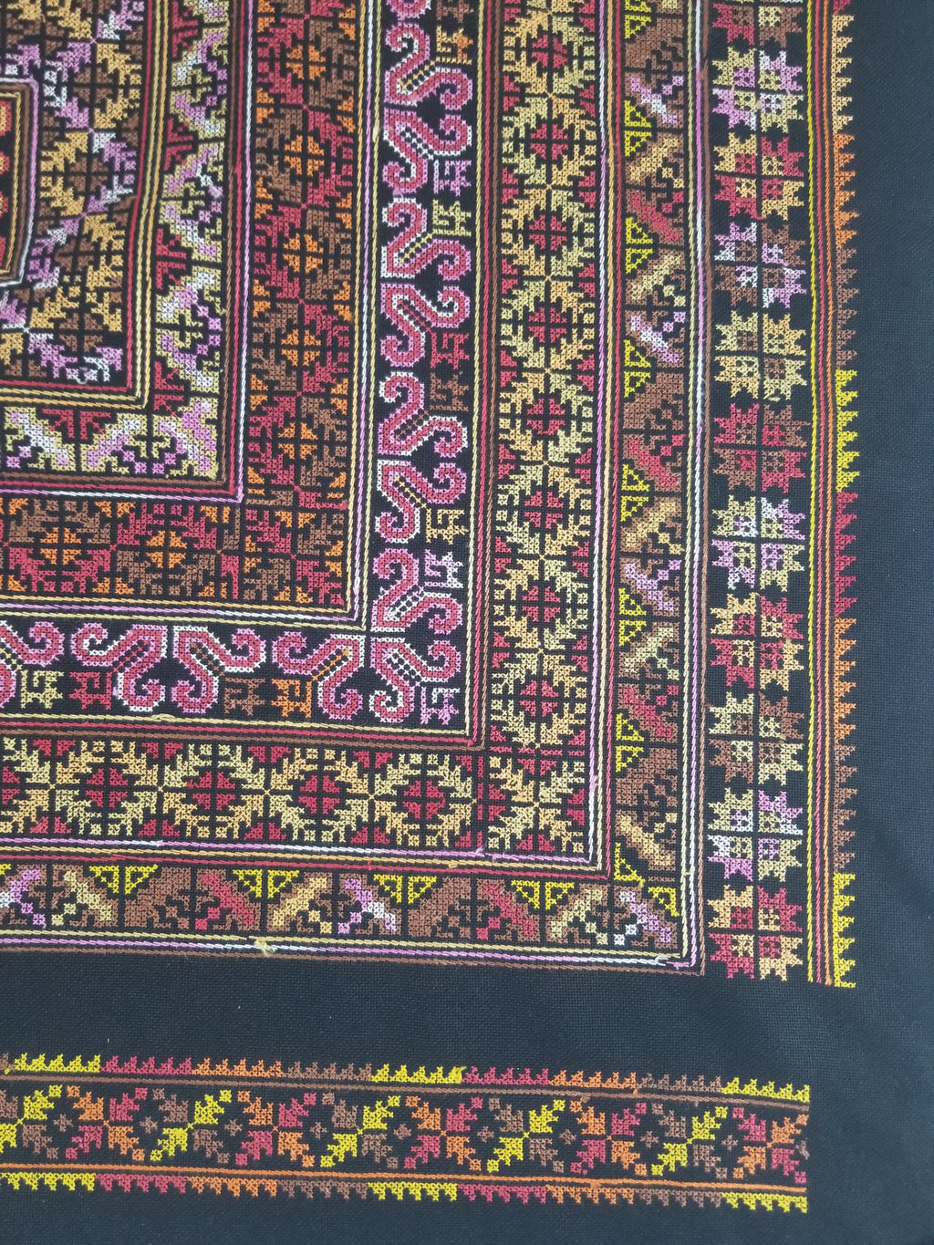 Vintage Palestinian Tribal Cross Stitch Embroidered Textile Panel 76x75cm